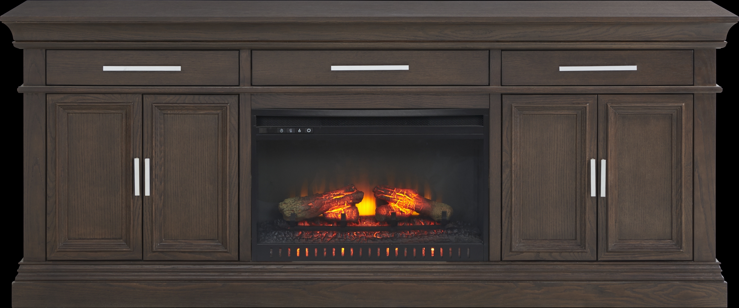 Brightwood Brown 2 Pc Wall Unit with 82 in. Console and Electric Log Fireplace - Thumbnail - Image 1