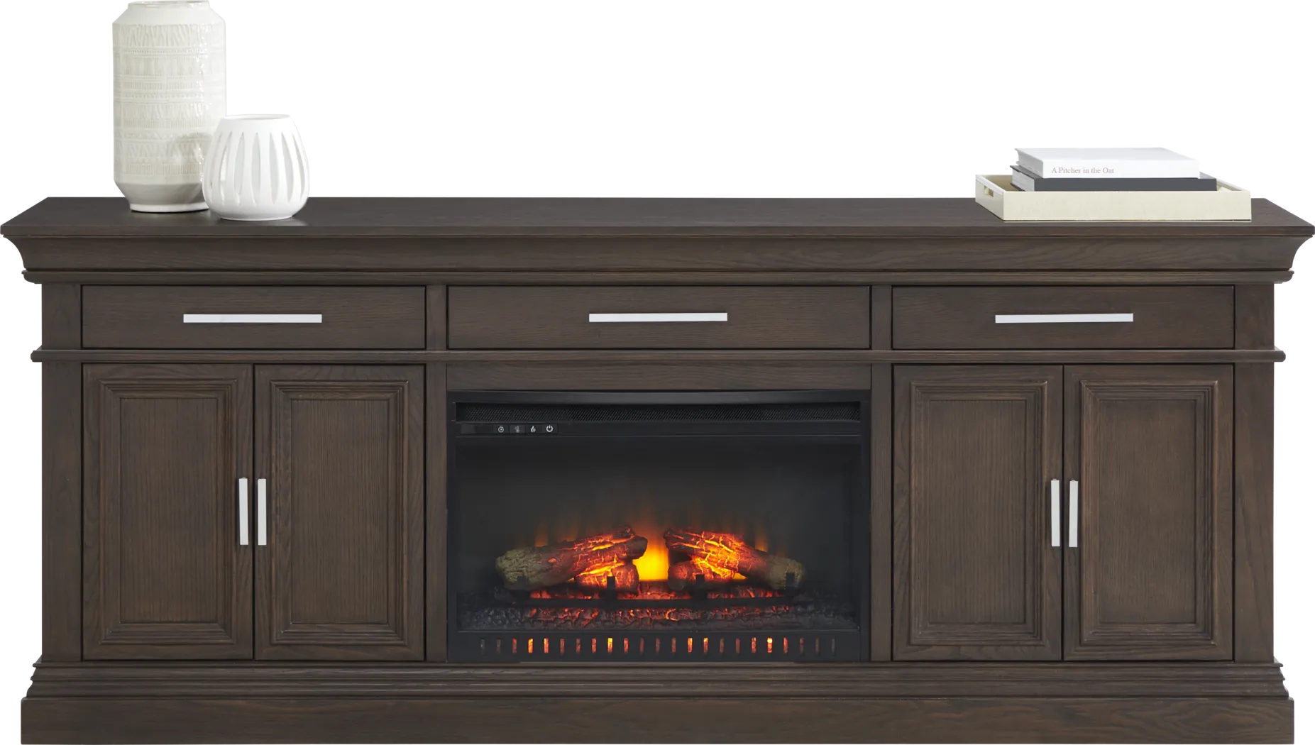 Brightwood Brown 82 in. Console with Electric Log Fireplace - Thumbnail - Image 2