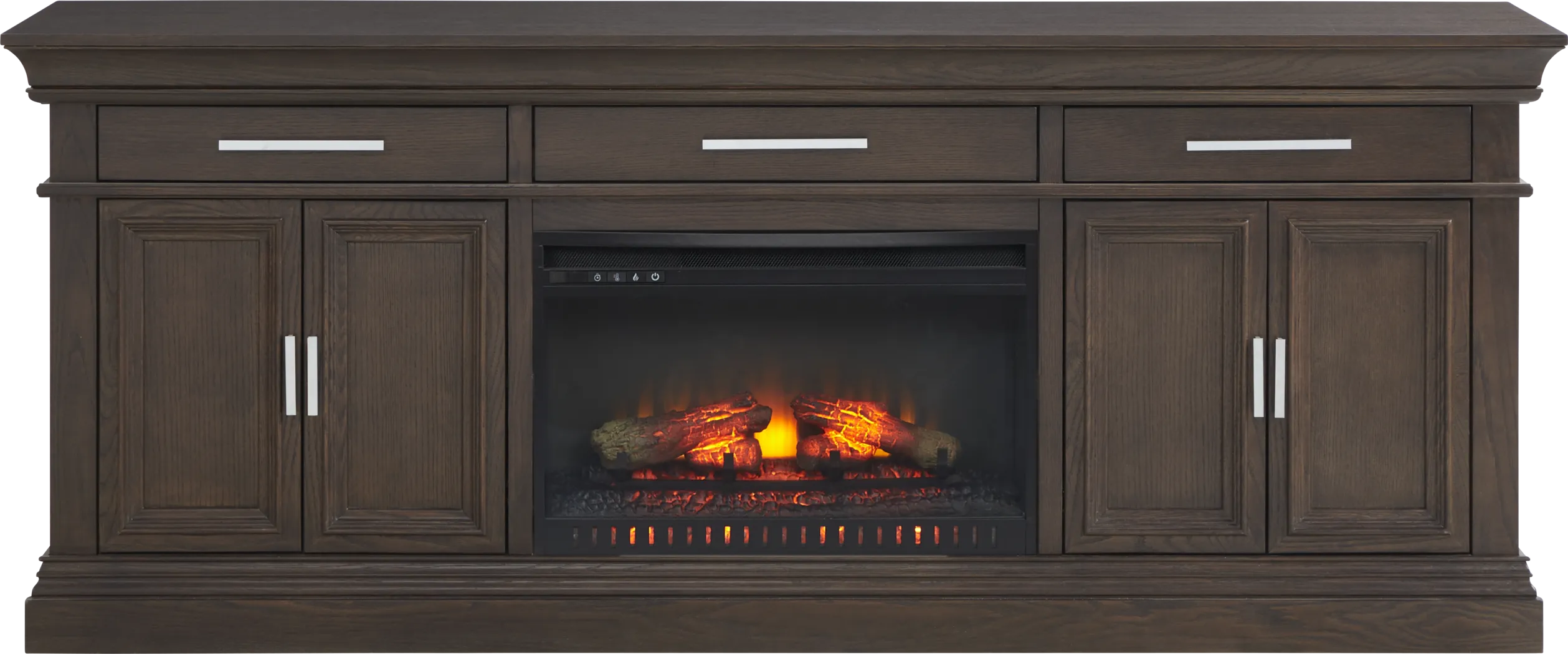 Brightwood Brown 82 in. Console with Electric Log Fireplace - Thumbnail - Image 1
