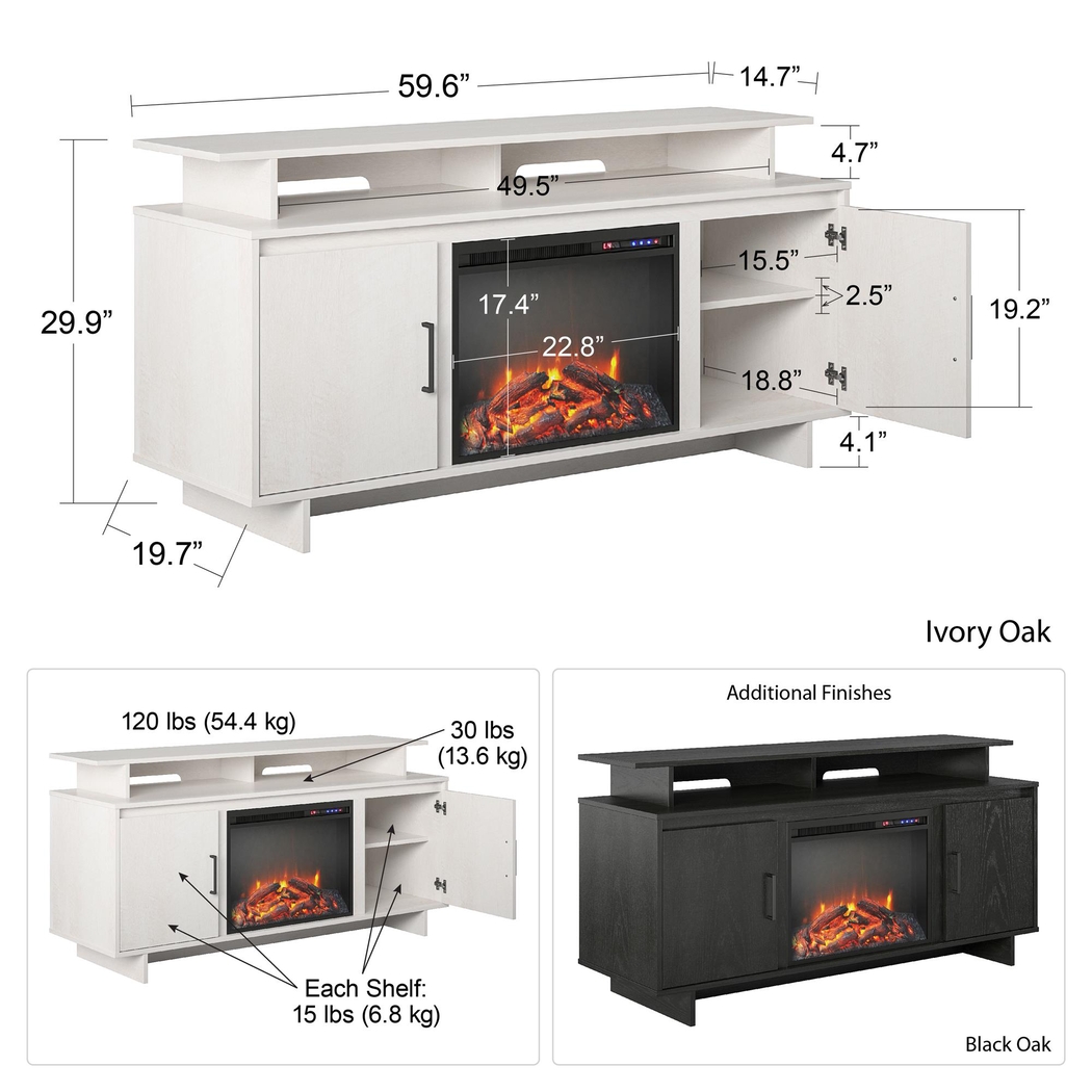 Brigitta Ivory 59 in. Console with Electric Fireplace - Thumbnail - Image 10