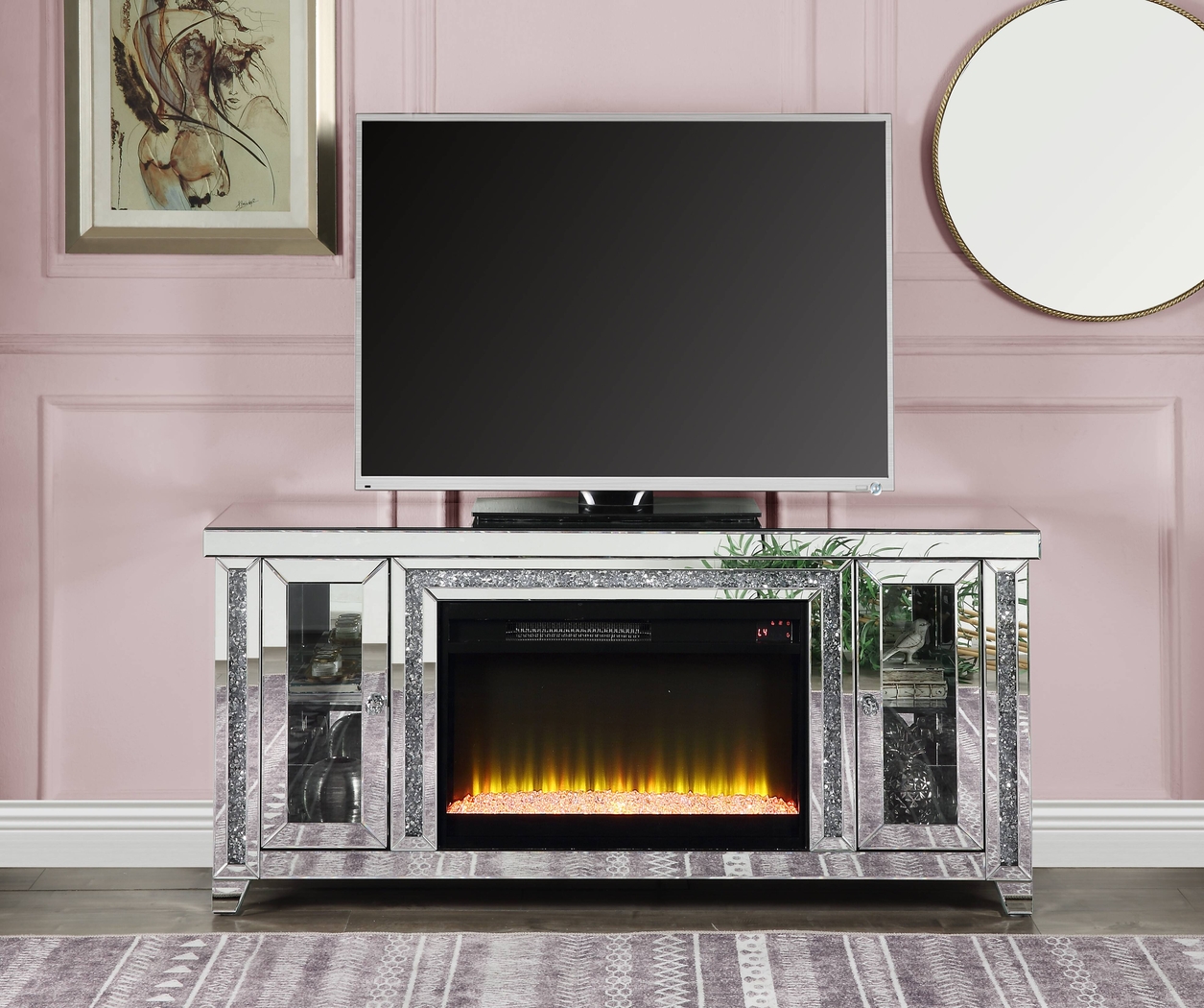 Broadfern Silver 59 in Console, With Electric Fireplace - Thumbnail - Image 2
