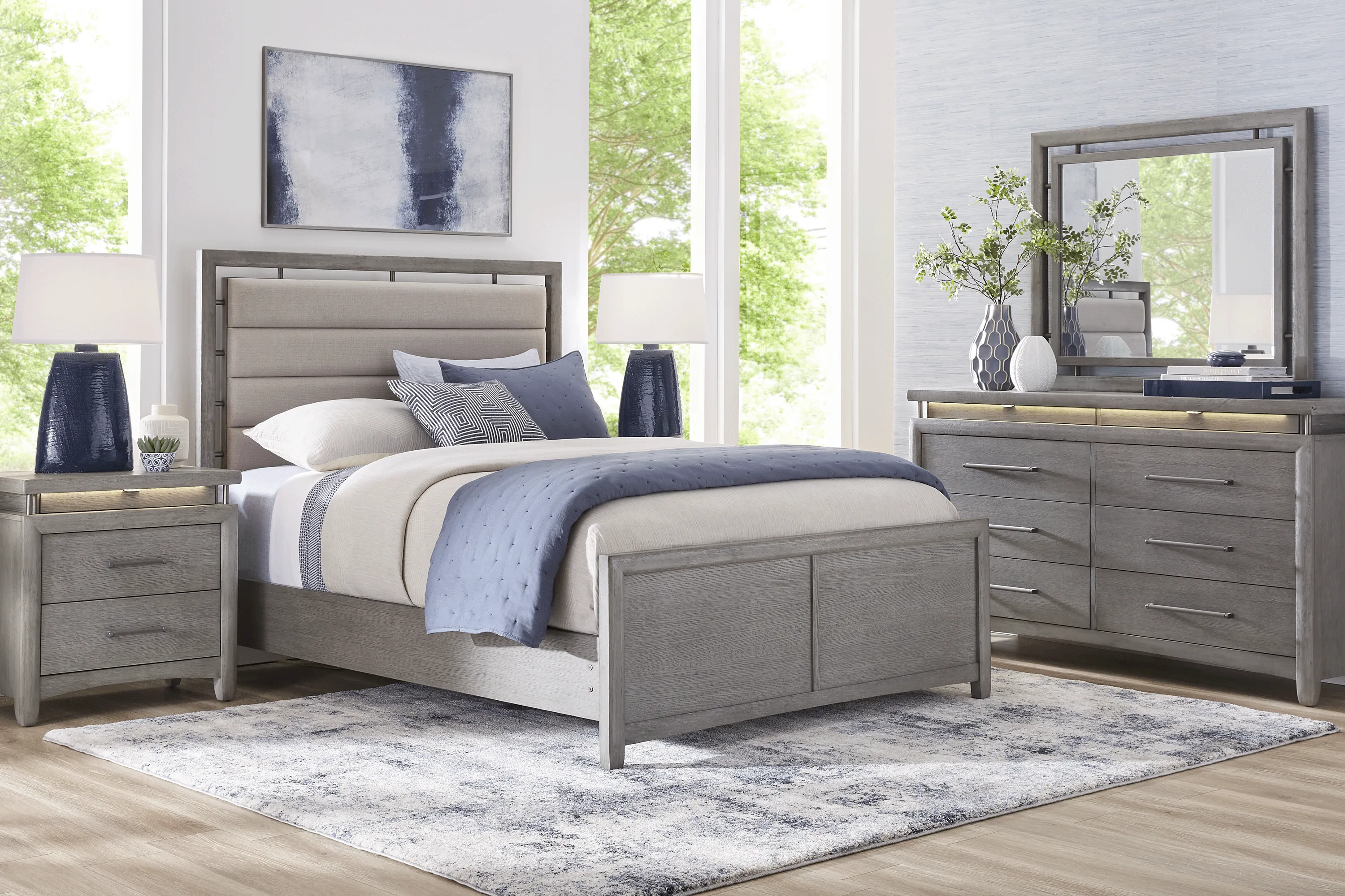Broadmore Light Gray 7 Pc King Upholstered Bedroom - Thumbnail - Image 1