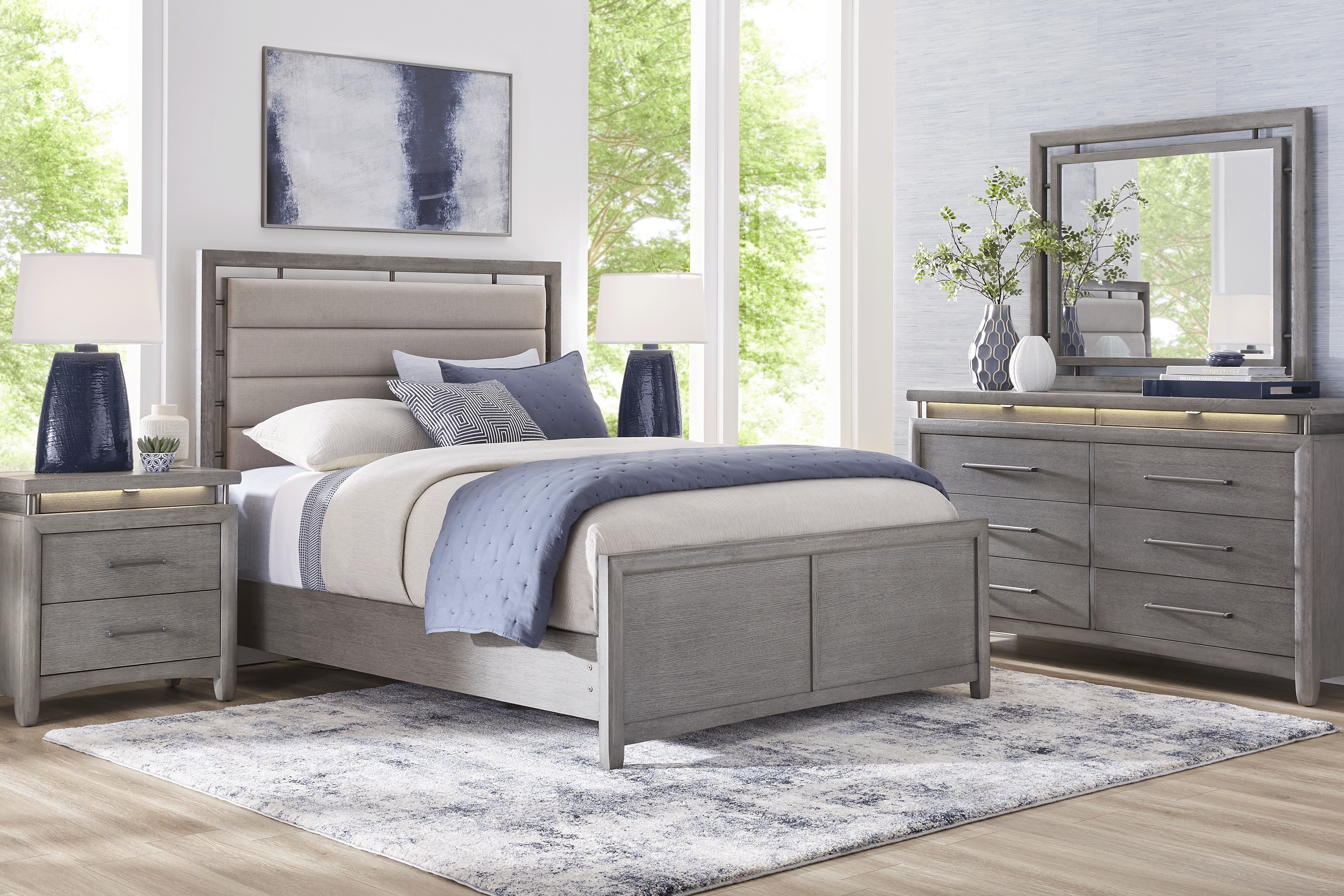 Broadmore Light Gray 8 Pc King Upholstered Bedroom - Thumbnail - Image 1