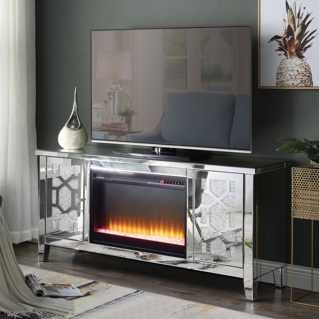 Broadripple Silver 59 in. Console, With Electric Fireplace - Thumbnail - Image 2