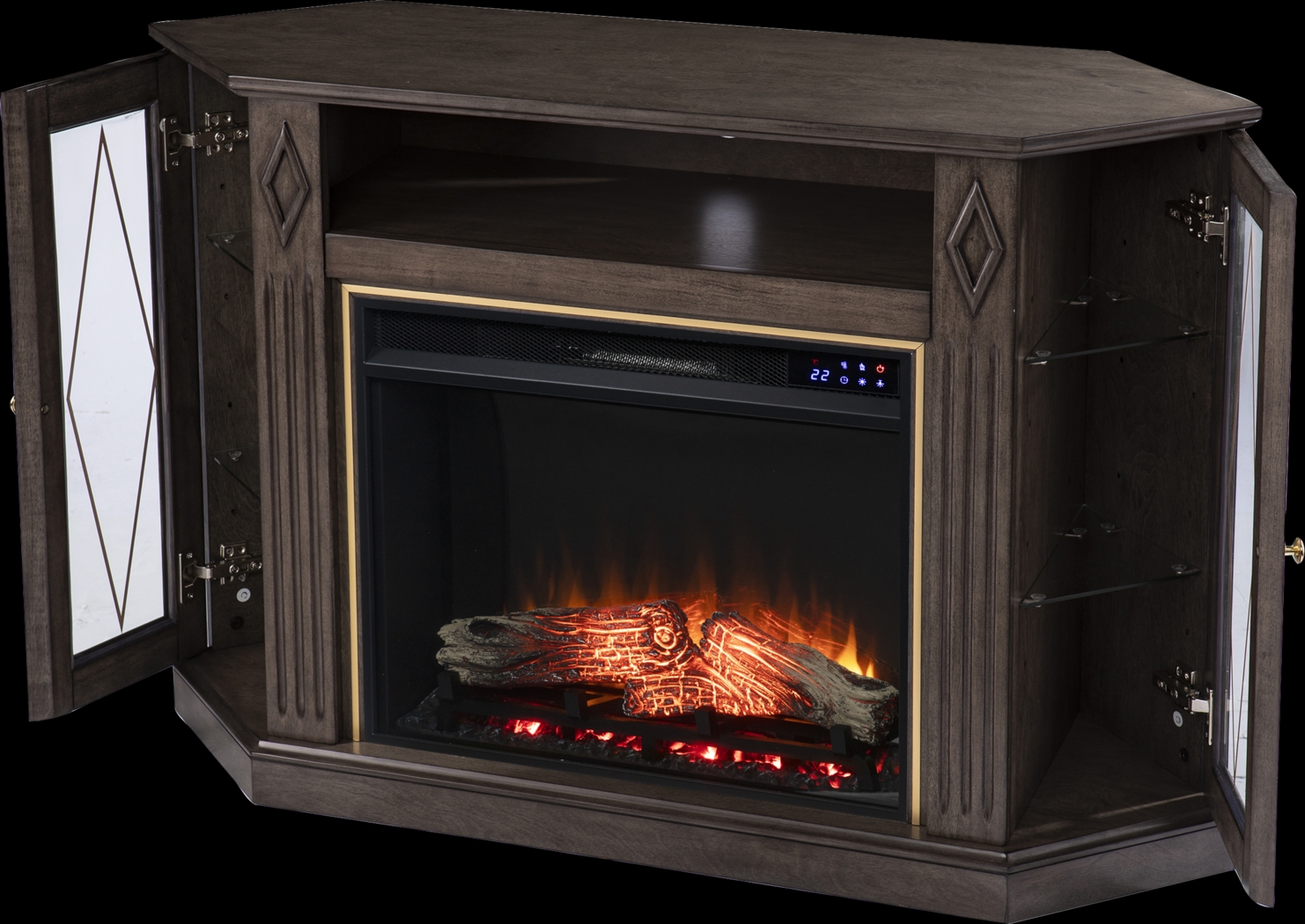 Brockdell IV Brown 47 in. Console, With Touch Panel Electric Log Fireplace - Thumbnail - Image 4