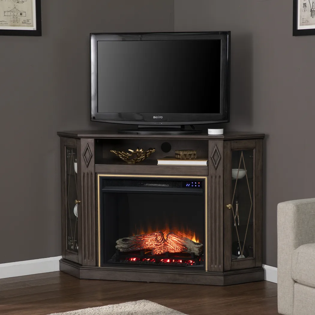 Brockdell IV Brown 47 in. Console, With Touch Panel Electric Log Fireplace - Image 7
