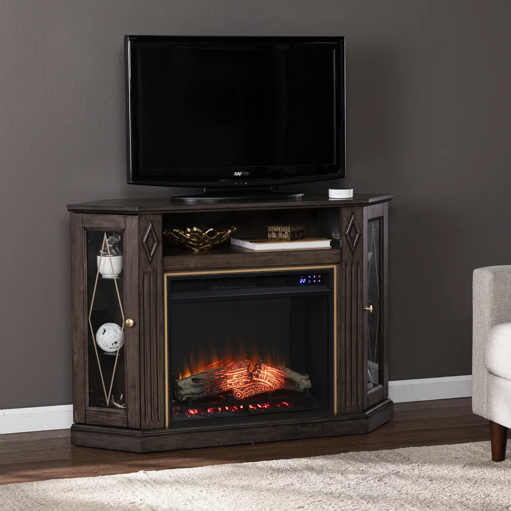 Brockdell IV Brown 47 in. Console, With Touch Panel Electric Log Fireplace - Image 8