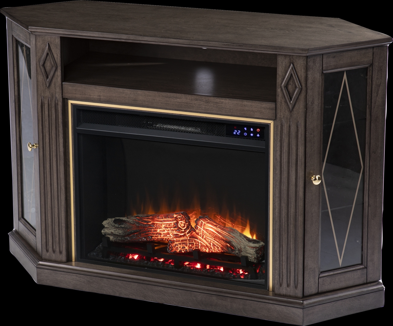 Brockdell IV Brown 47 in. Console, With Touch Panel Electric Log Fireplace - Thumbnail - Image 1