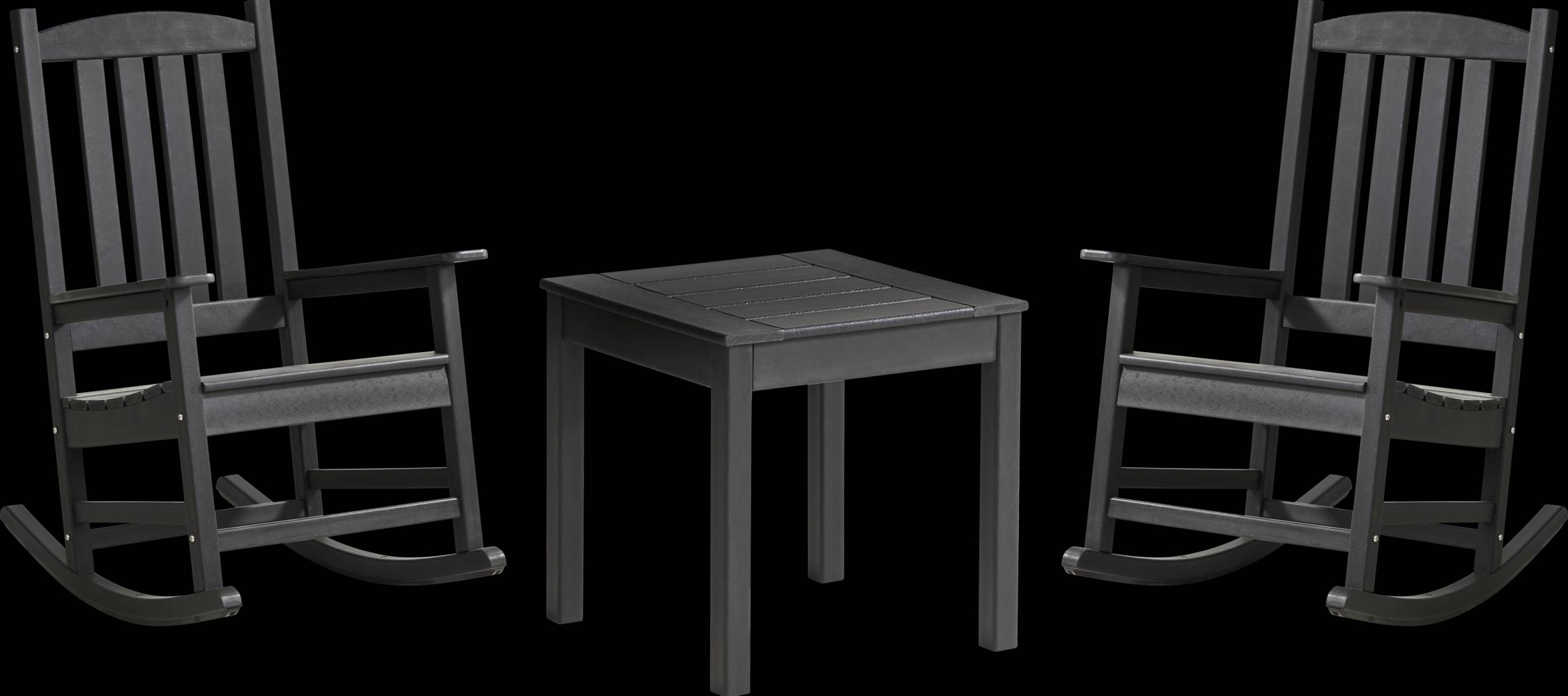 Brocky Black 3 Pc Outdoor Rocking Chair Set with End Table - Thumbnail - Image 1
