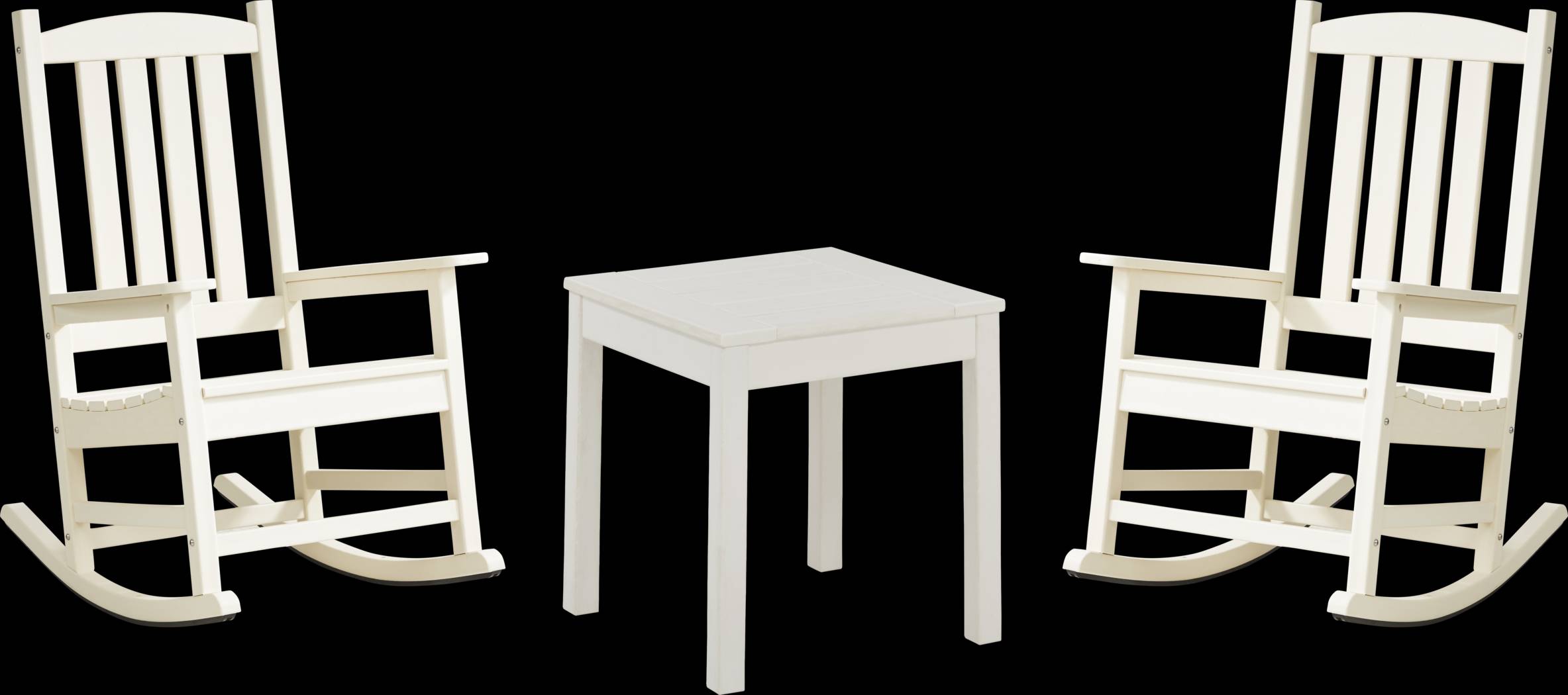 Brocky White 3 Pc Outdoor Rocking Chair Set with End Table - Thumbnail - Image 1