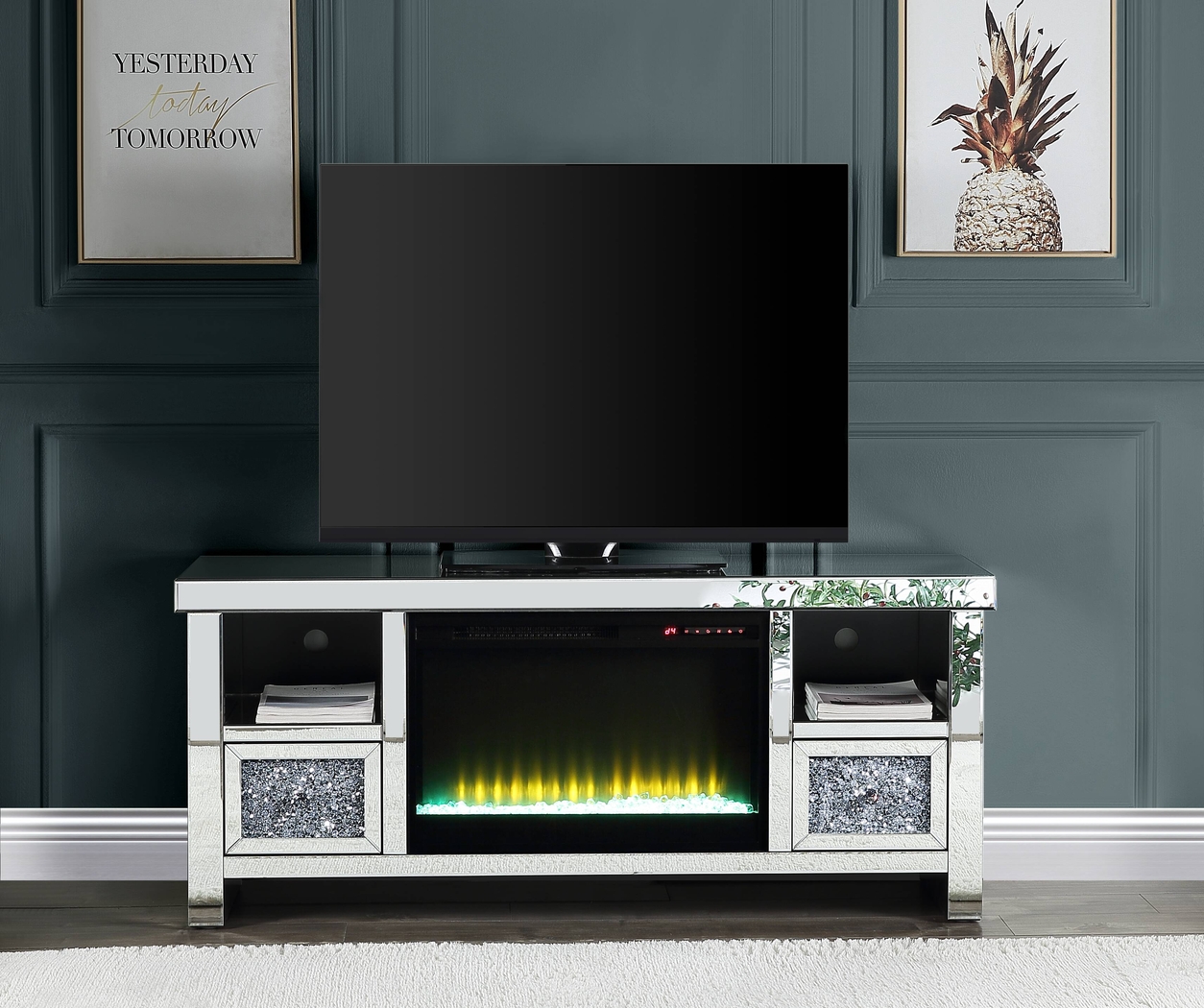 Bromwick Silver 59 in. Console, With Electric Fireplace - Thumbnail - Image 2
