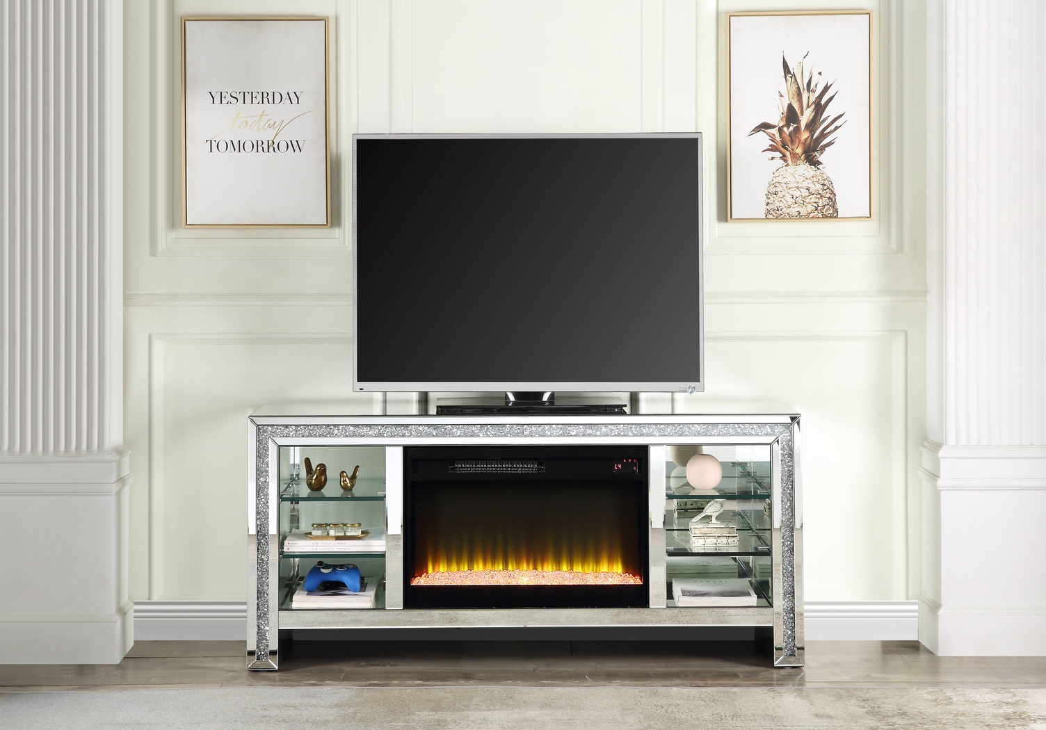 Brookchase Silver 59 in. Console, With Electric Fireplace - Thumbnail - Image 2