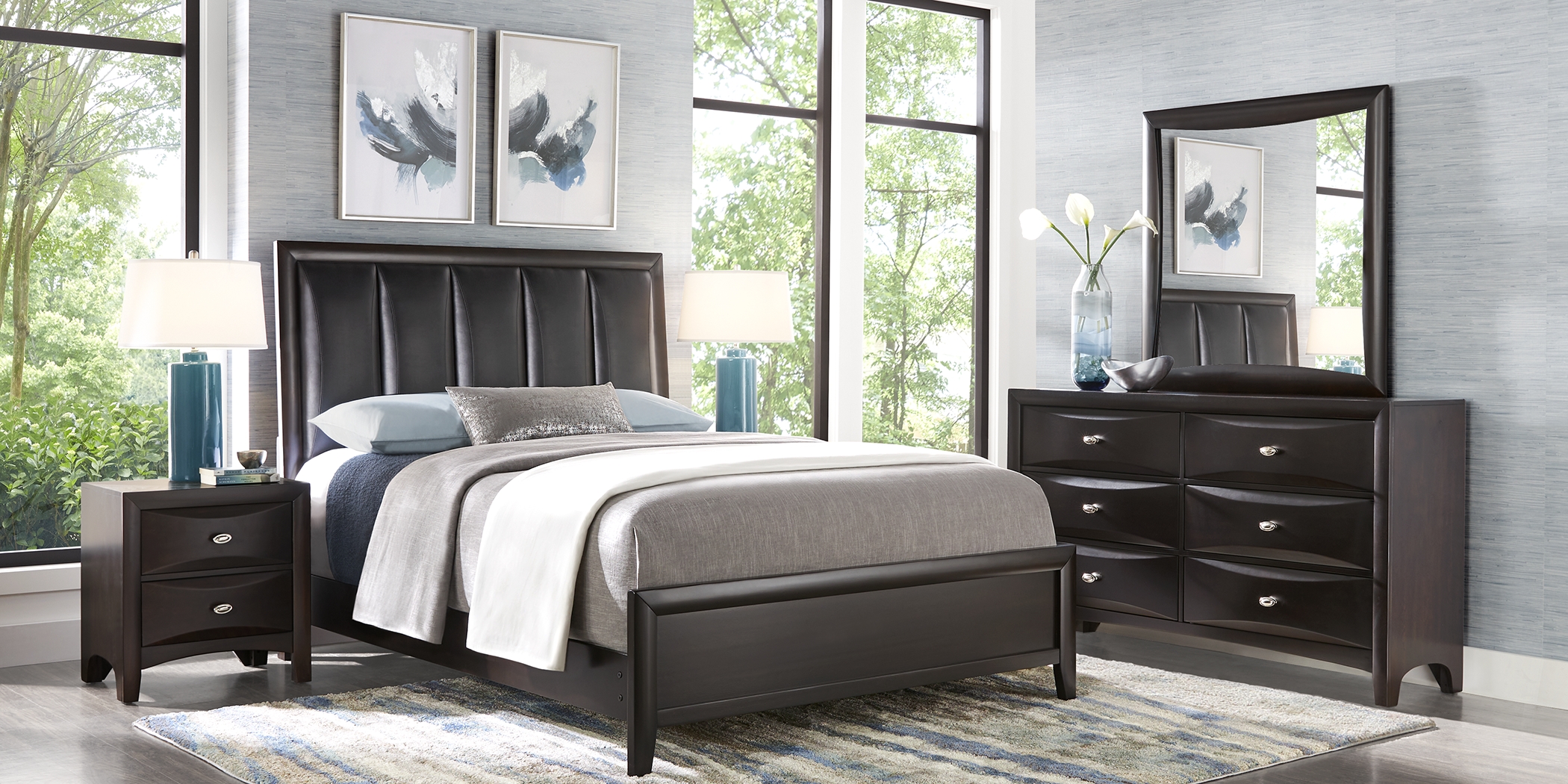 Brookeville Dark Brown 3 Pc King Upholstered Bed - Thumbnail - Image 2