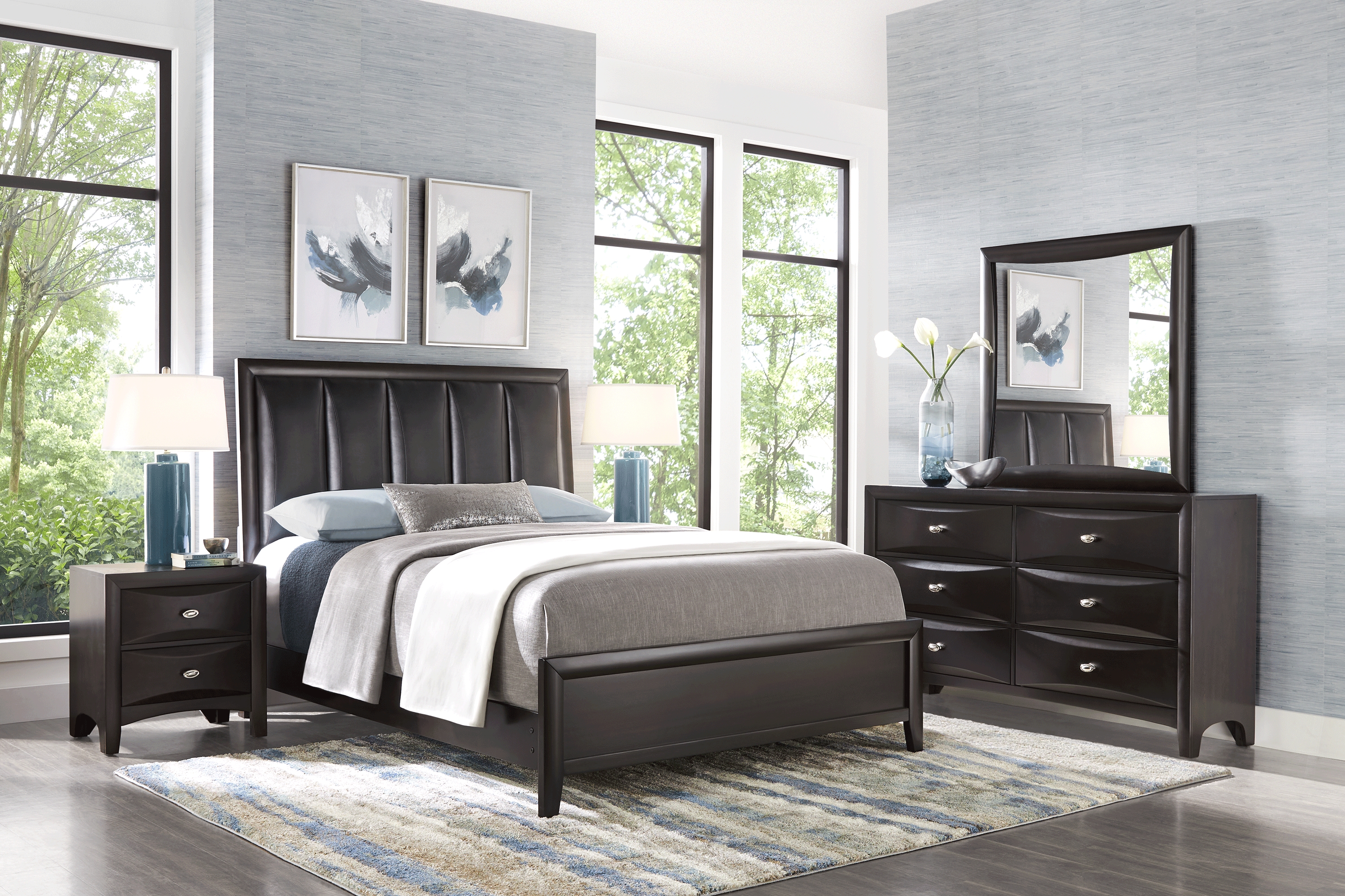 Brookeville Dark Brown 6 Pc Queen Upholstered Bedroom - Thumbnail - Image 1