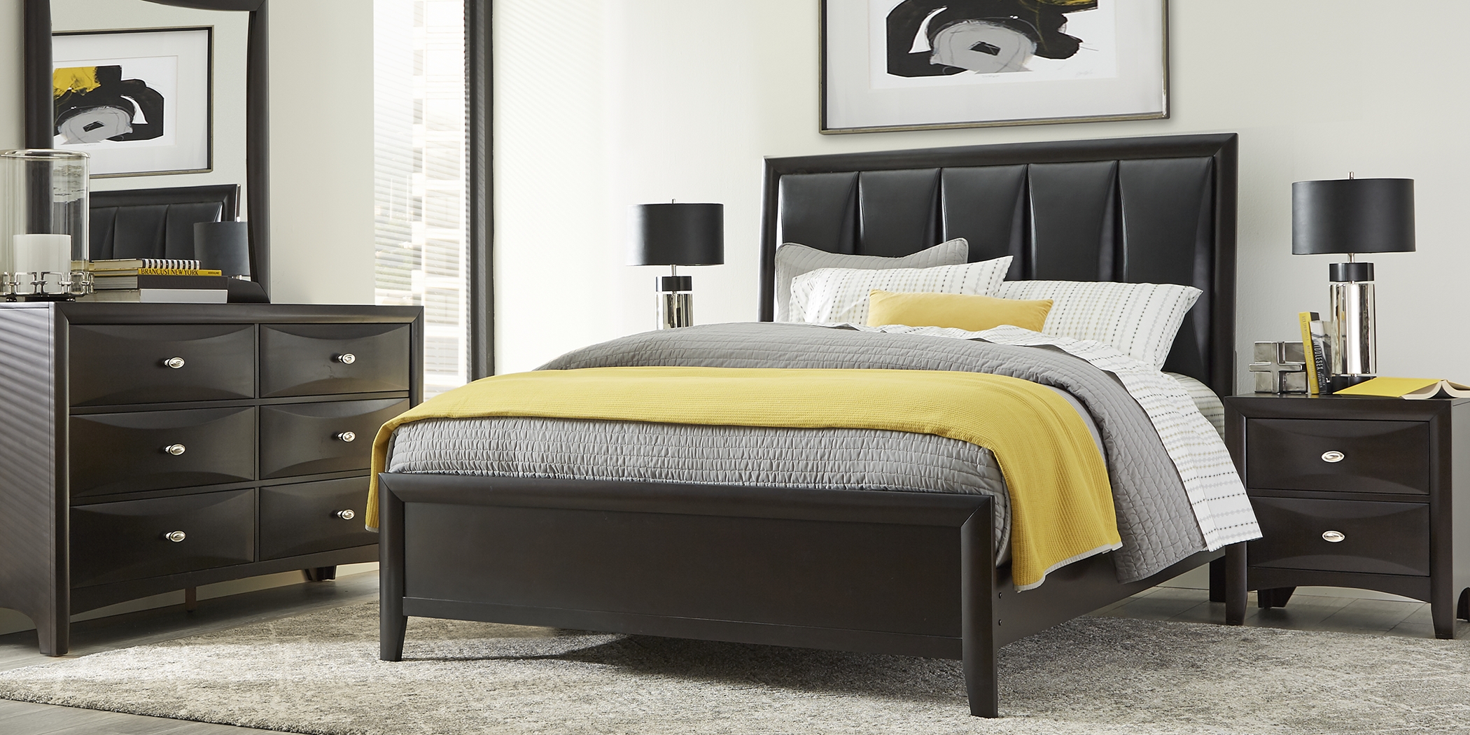 Brookeville Dark Brown 7 Pc Queen Upholstered Bedroom - Thumbnail - Image 1