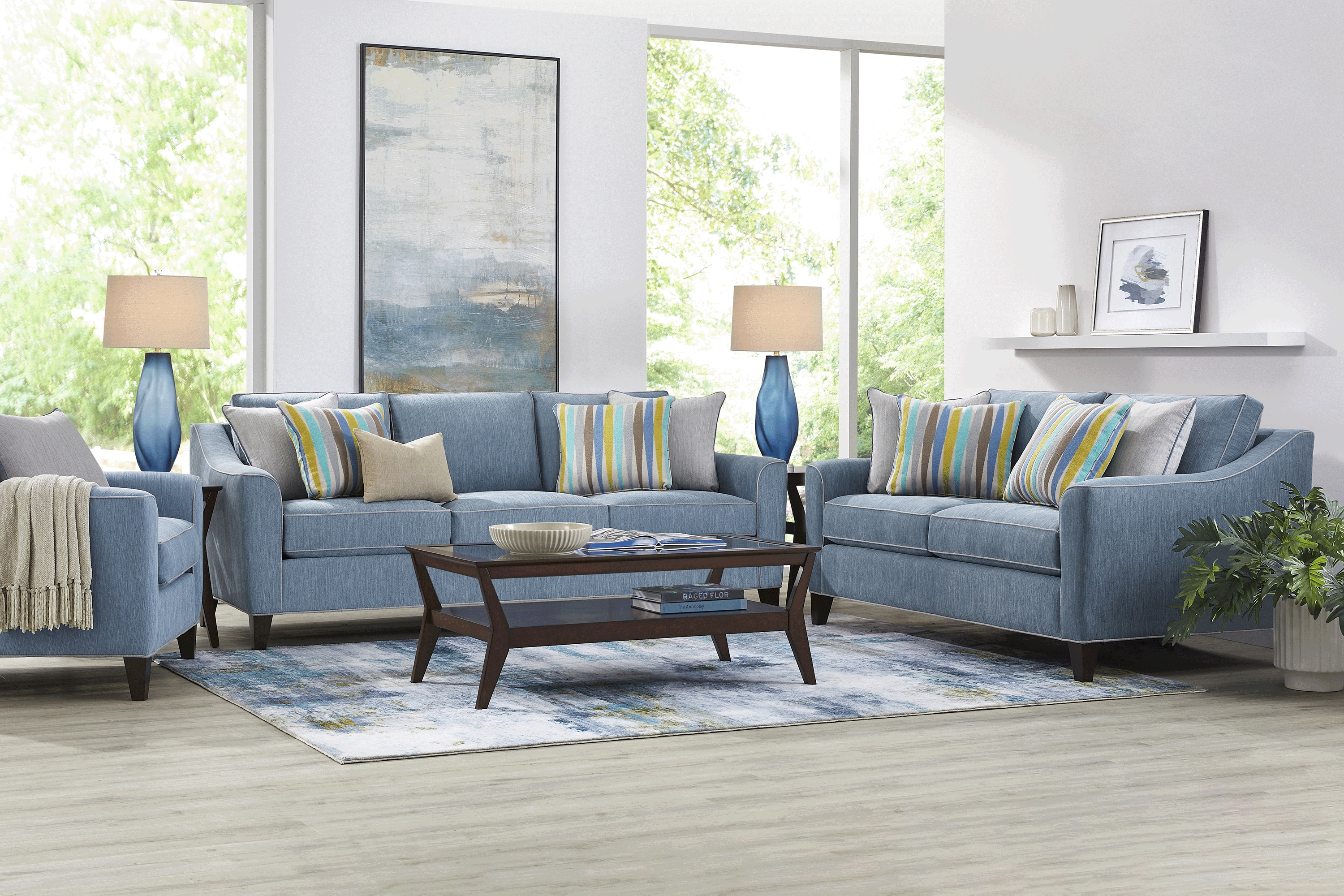 Brookhaven Blue Loveseat - Thumbnail - Image 2