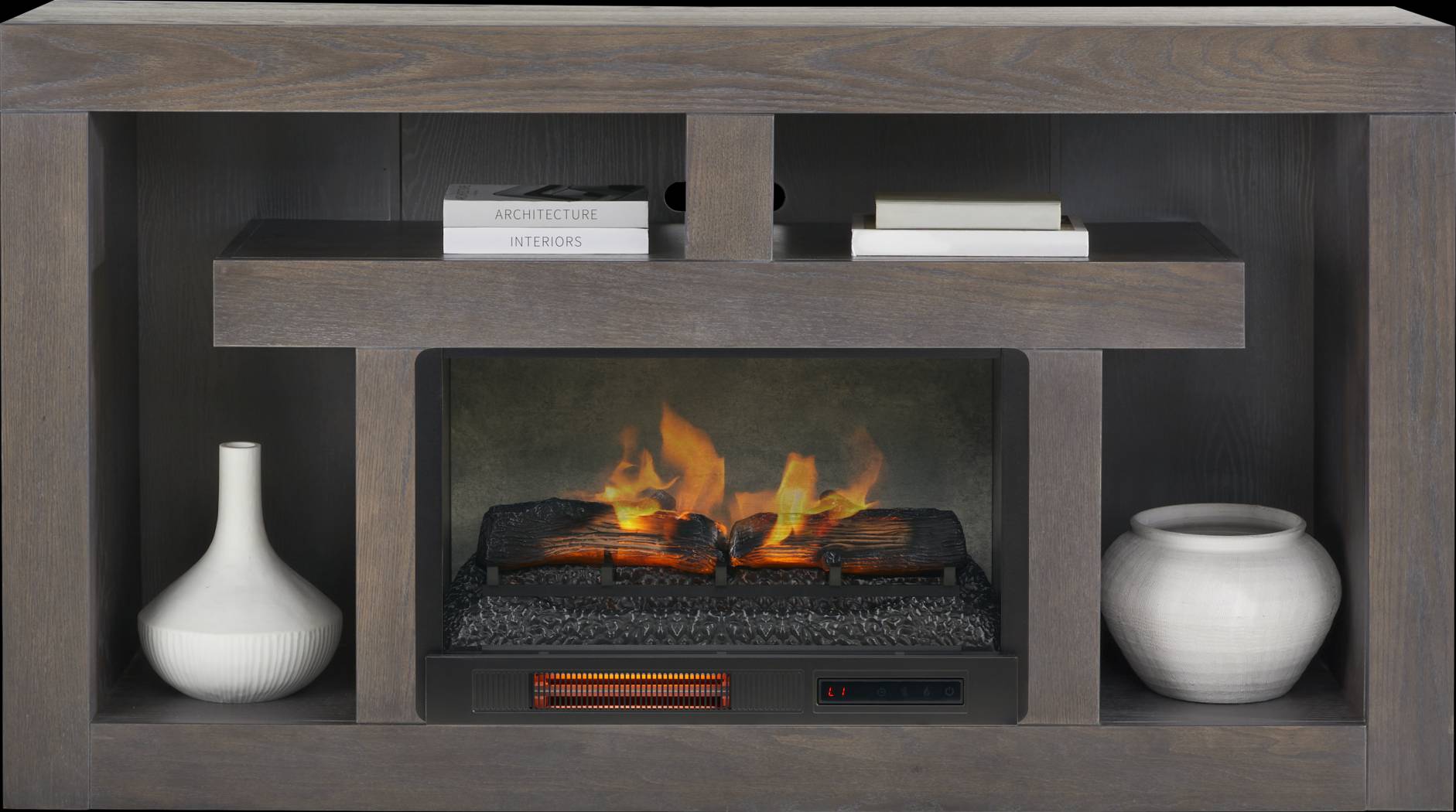 Brookland Park Black 66 in. Console with Electric Log Fireplace - Thumbnail - Image 2