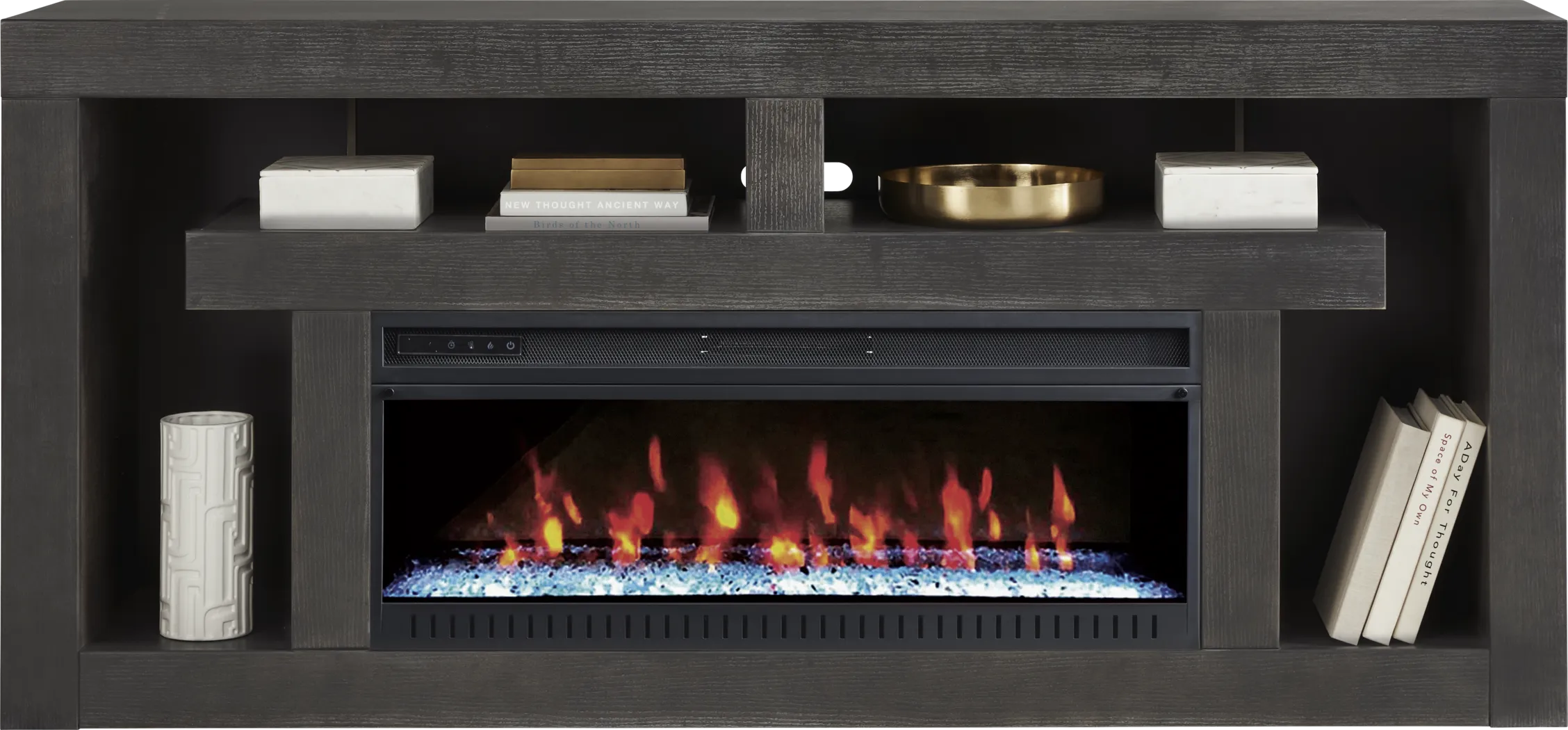 Brookland Park Black 80 in. Console with Electric Fireplace - Thumbnail - Image 2