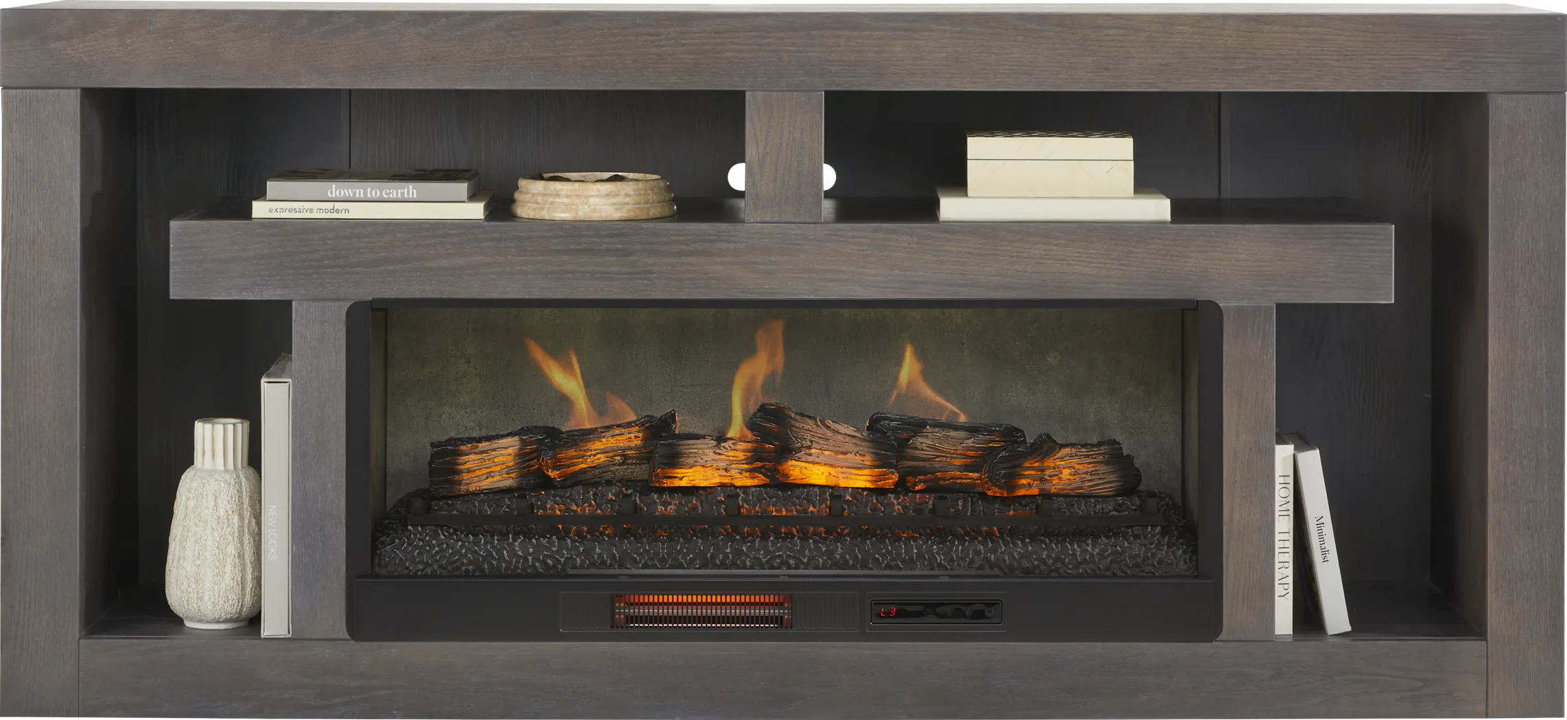 Brookland Park Black 80 in. Console with Electric Log Fireplace - Thumbnail - Image 2