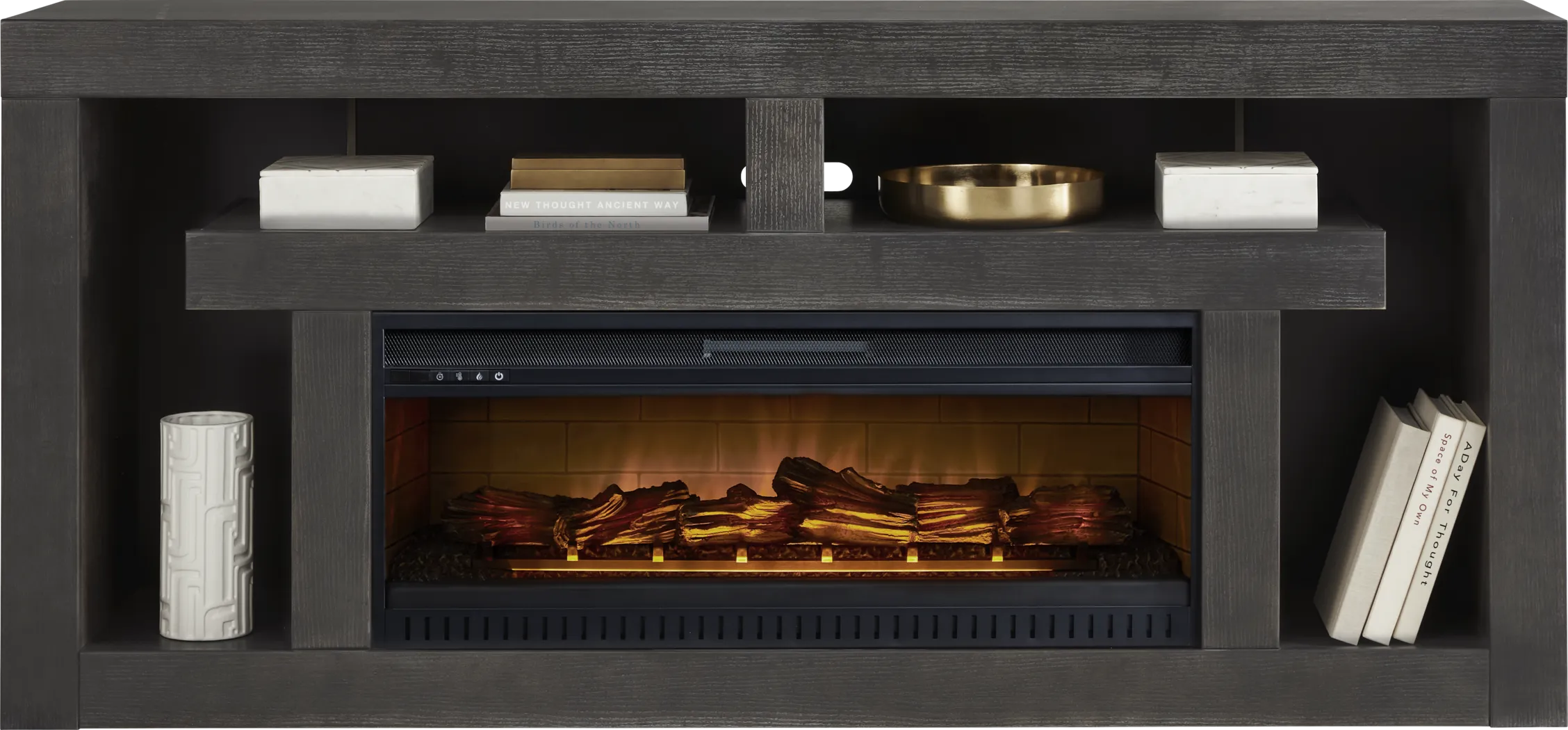 Brookland Park Black 80 in. Console with Electric Log Fireplace - Thumbnail - Image 2