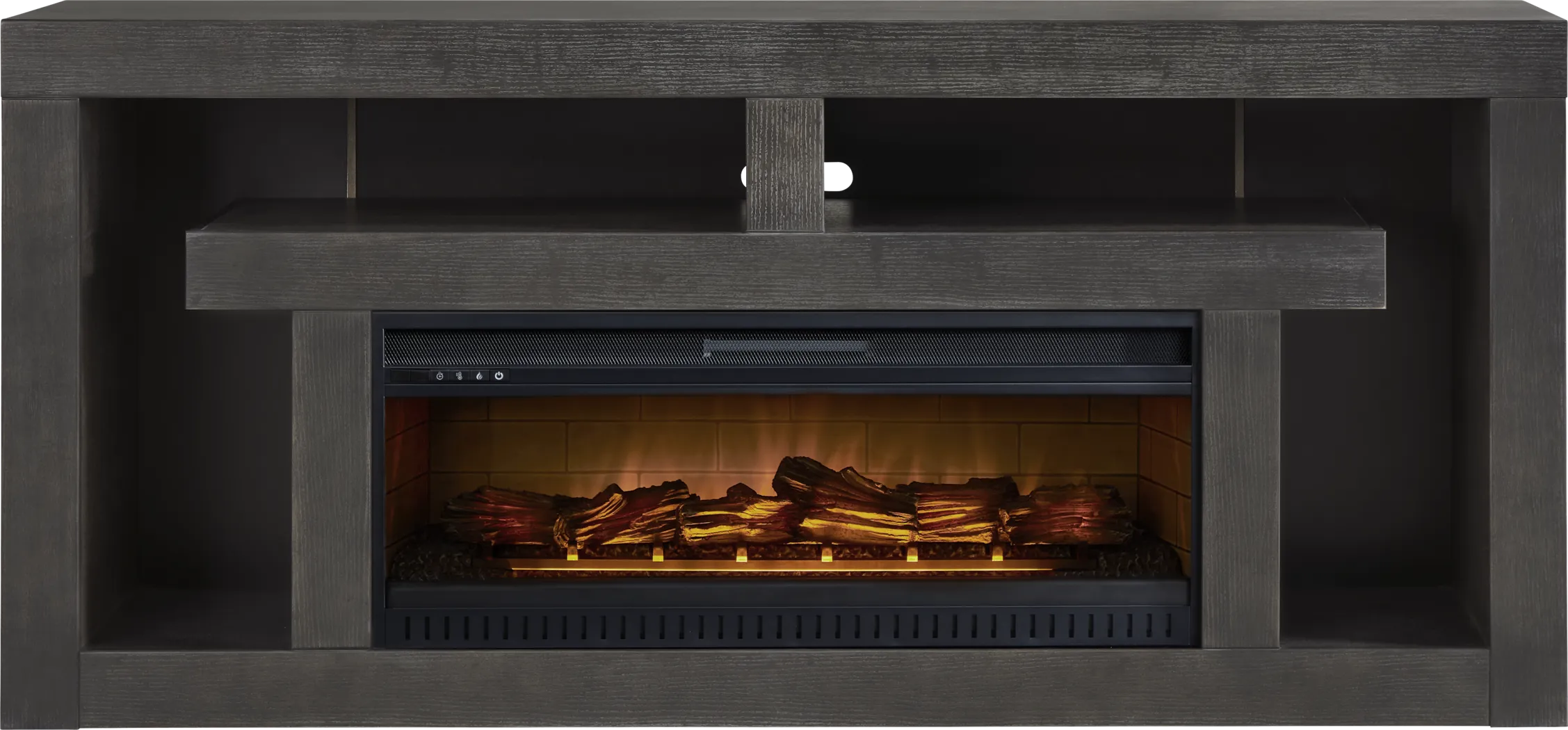 Brookland Park Black 80 in. Console with Electric Log Fireplace - Thumbnail - Image 1