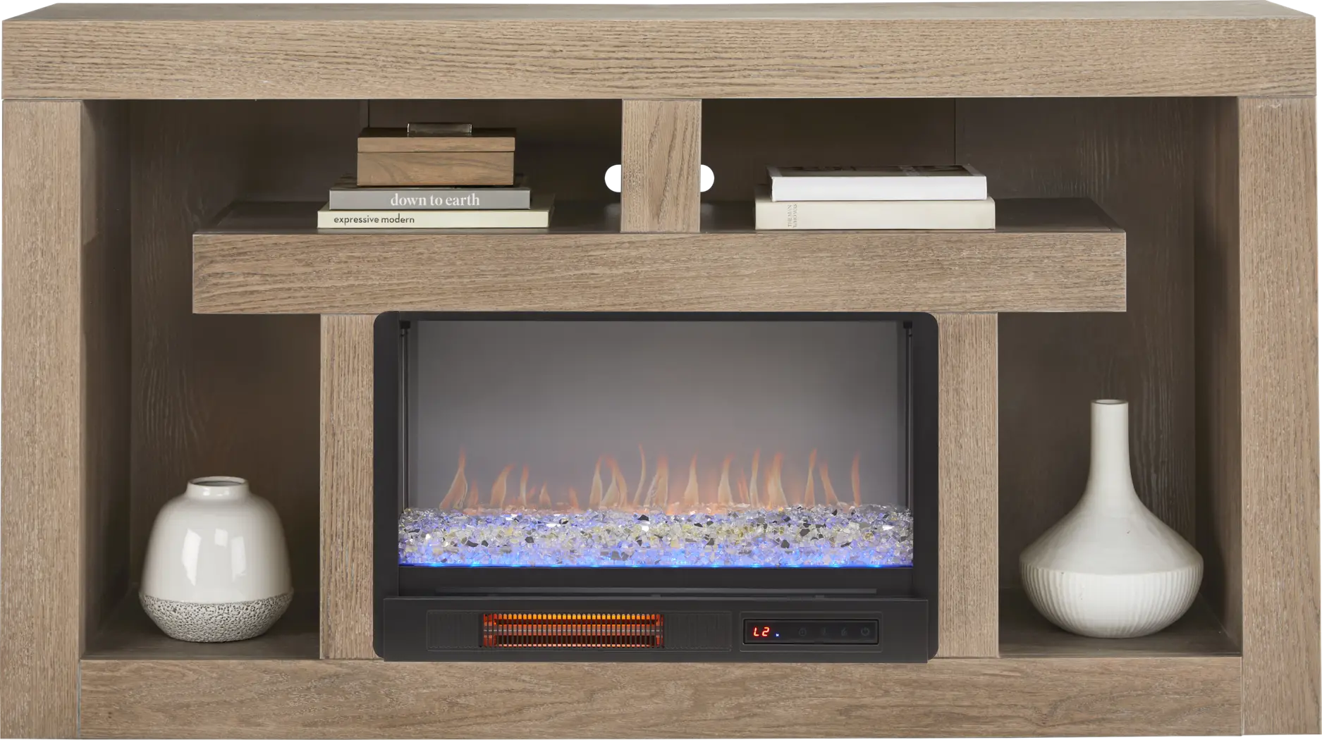Brookland Park Brown 66 in. Console with Electric Fireplace - Thumbnail - Image 2