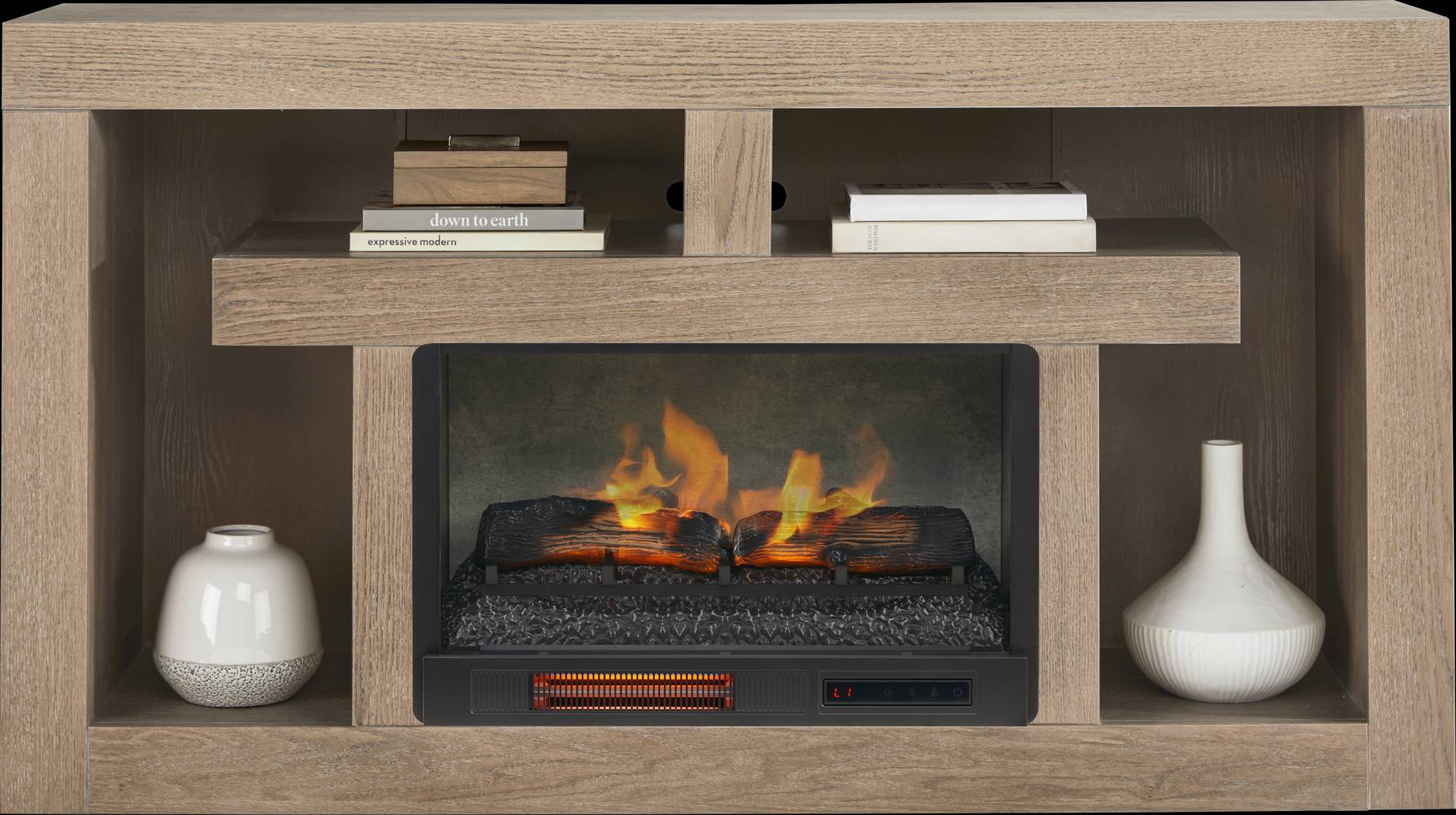 Brookland Park Brown 66 in. Console with Electric Log Fireplace - Thumbnail - Image 2