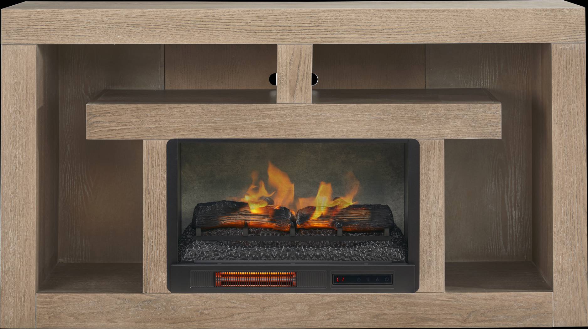 Brookland Park Brown 66 in. Console with Electric Log Fireplace - Thumbnail - Image 1