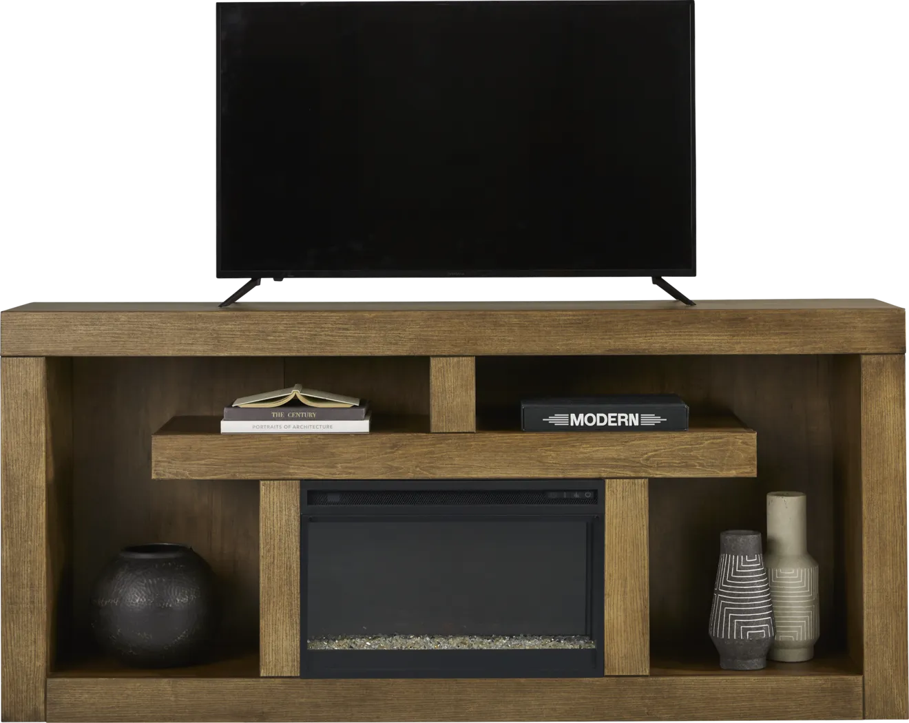 Brookland Park Brown 80 in. Console with Electric Fireplace - Thumbnail - Image 2