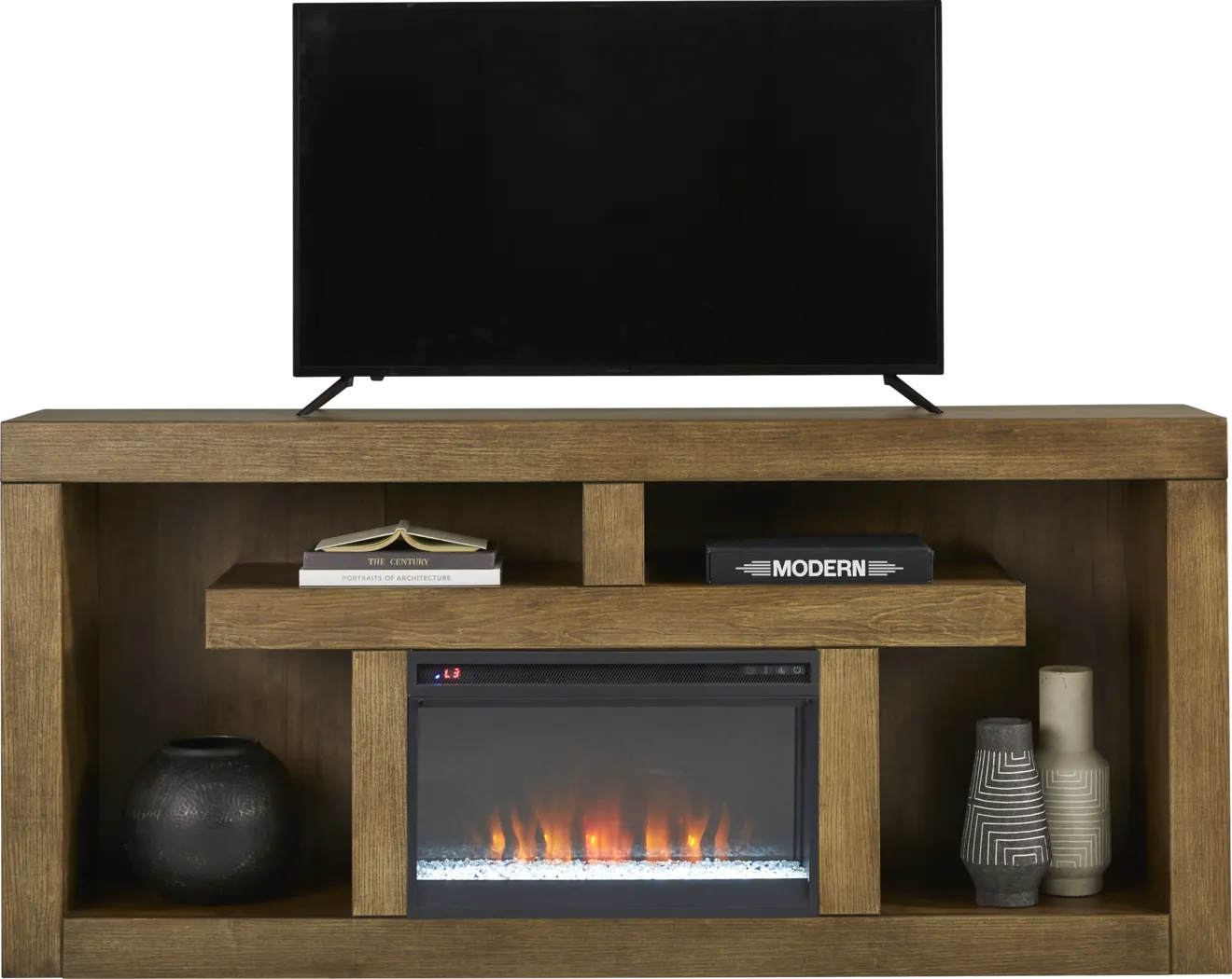 Brookland Park Brown 80 in. Console with Electric Fireplace - Thumbnail - Image 1