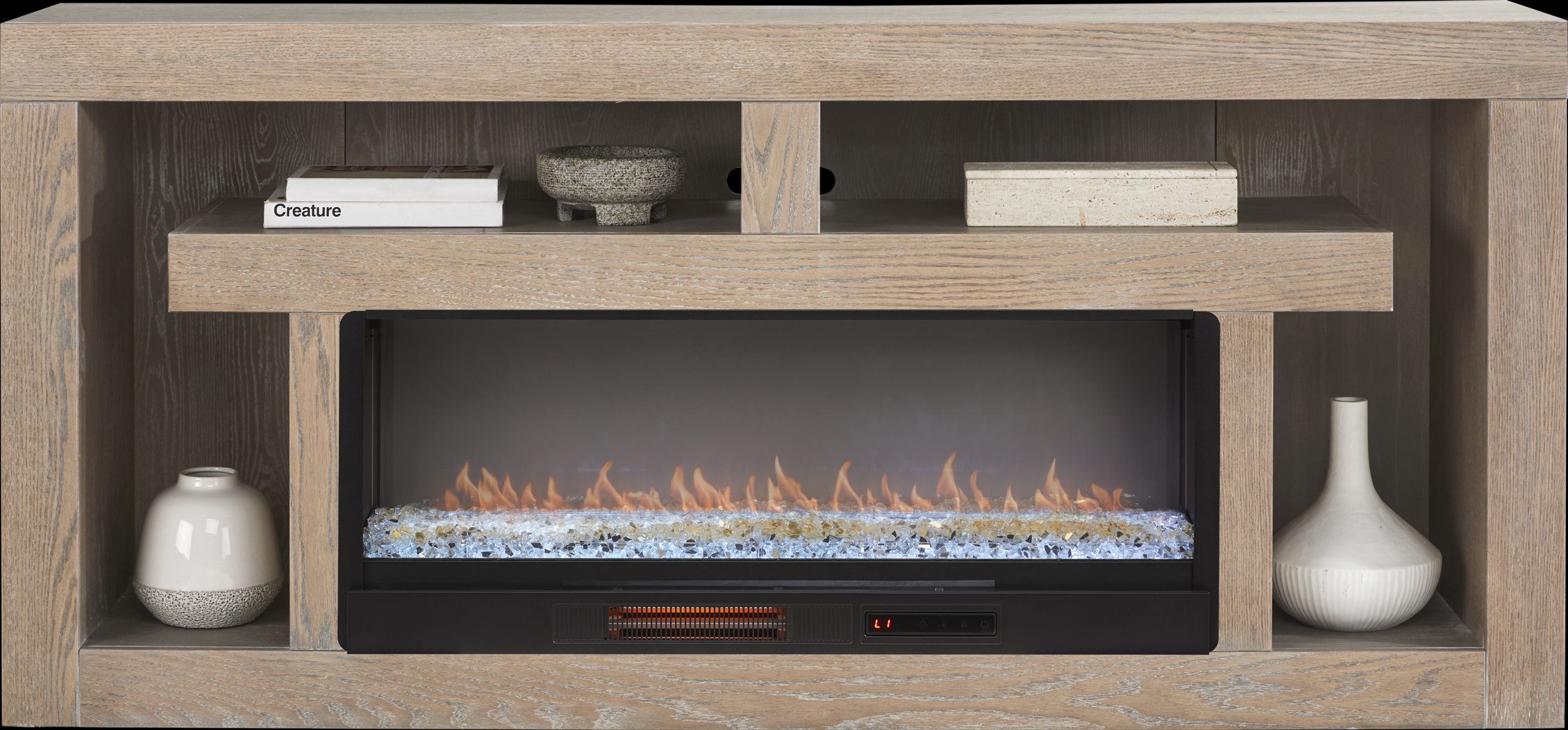 Brookland Park Brown 80 in. Console with Electric Fireplace - Thumbnail - Image 2