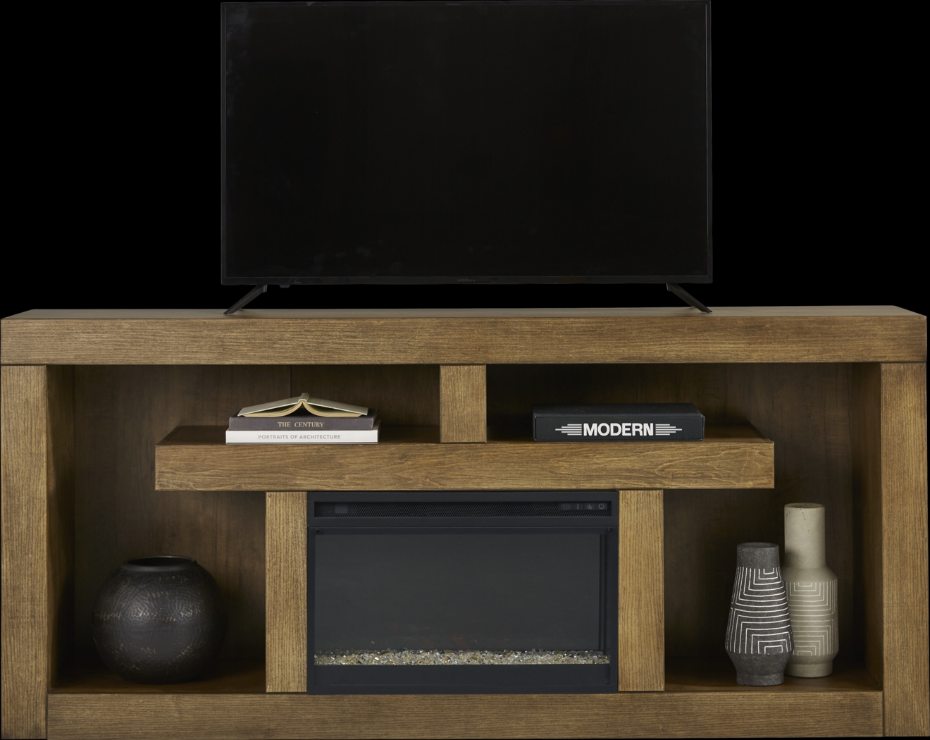 Brookland Park Brown 80 in. Console with Electric Fireplace - Thumbnail - Image 2