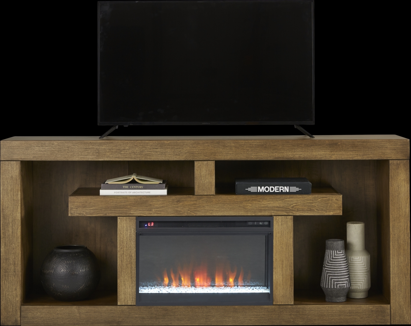 Brookland Park Brown 80 in. Console with Electric Fireplace - Thumbnail - Image 1