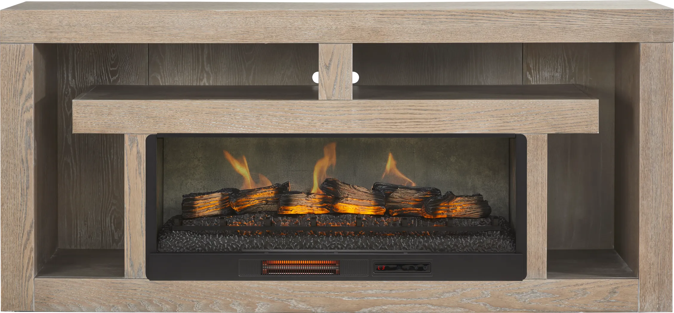 Brookland Park Brown 80 in. Console with Electric Log Fireplace - Thumbnail - Image 1