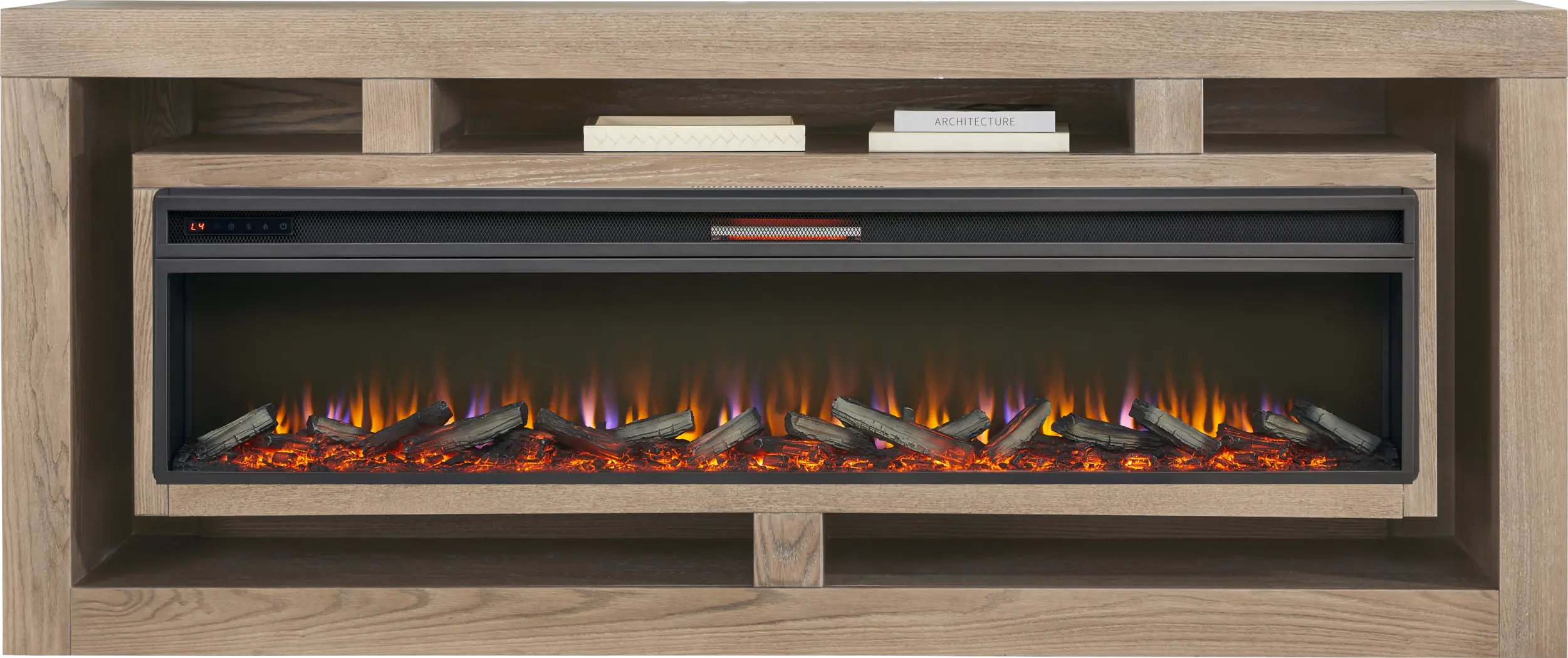 Brookland Park Brown 91 in. Console with Electric Log Fireplace - Thumbnail - Image 2
