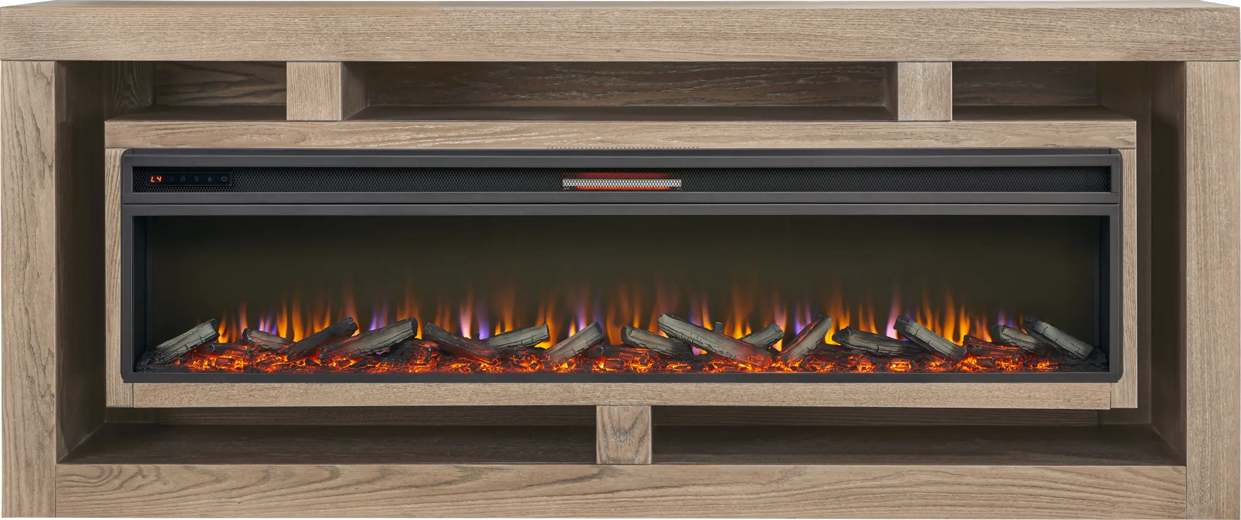 Brookland Park Brown 91 in. Console with Electric Log Fireplace - Thumbnail - Image 1
