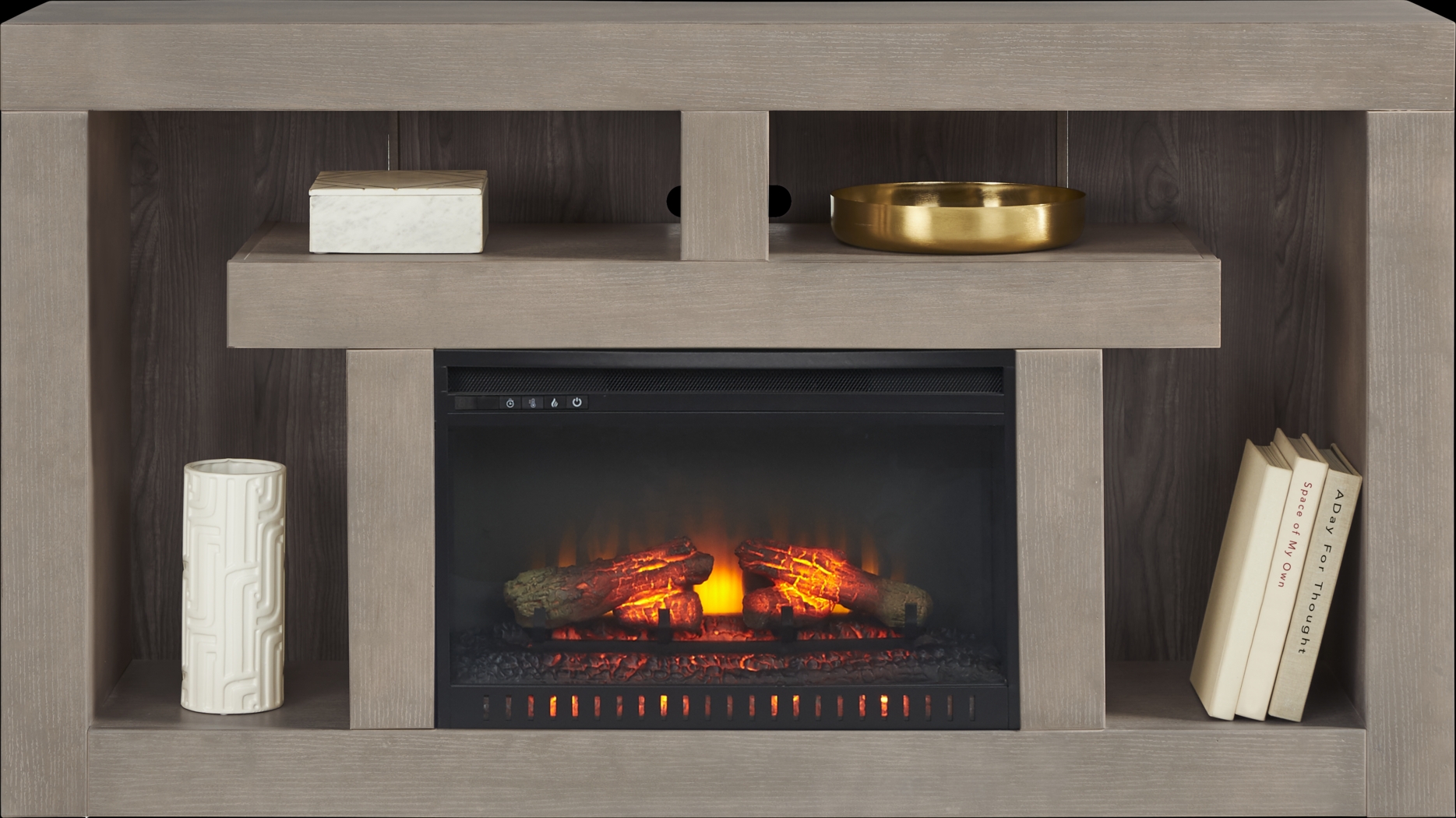 Brookland Park Gray 66 in. Console with Electric Log Fireplace - Thumbnail - Image 2