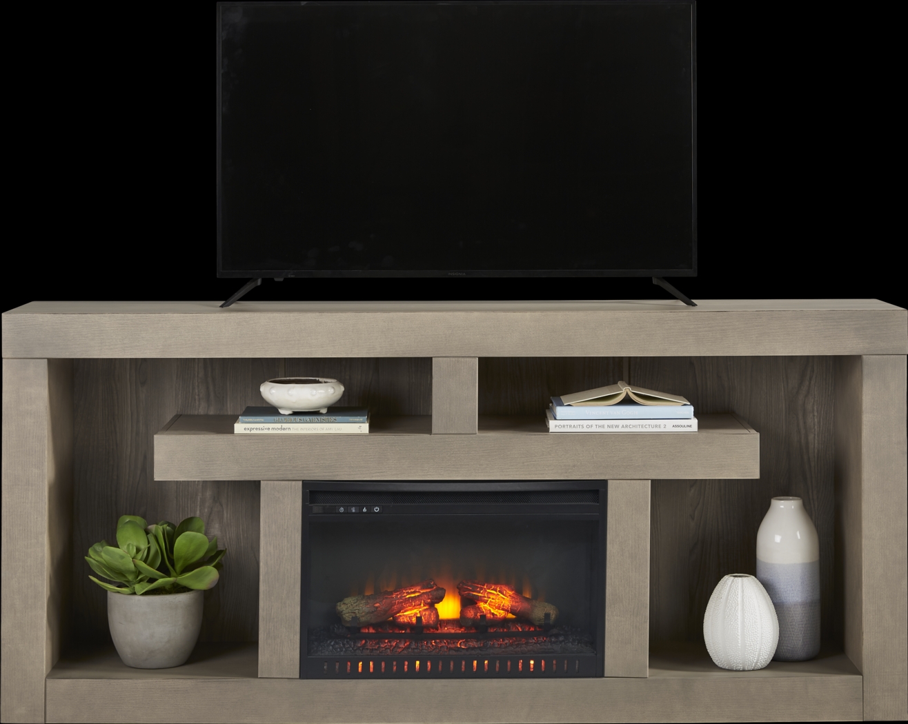 Brookland Park Gray 80 in. Console with Electric Log Fireplace - Thumbnail - Image 1