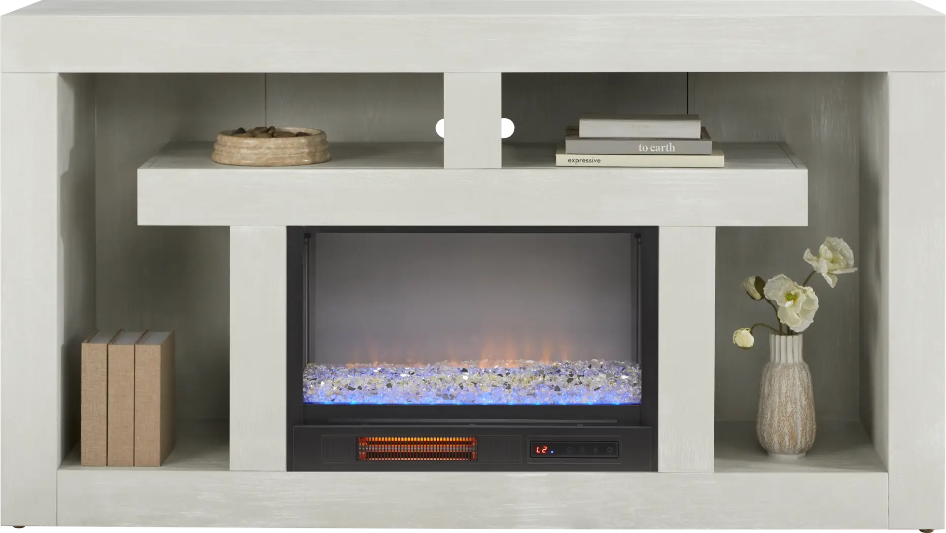 Brookland Park Light Gray 66 in. Console with Electric Fireplace - Thumbnail - Image 2