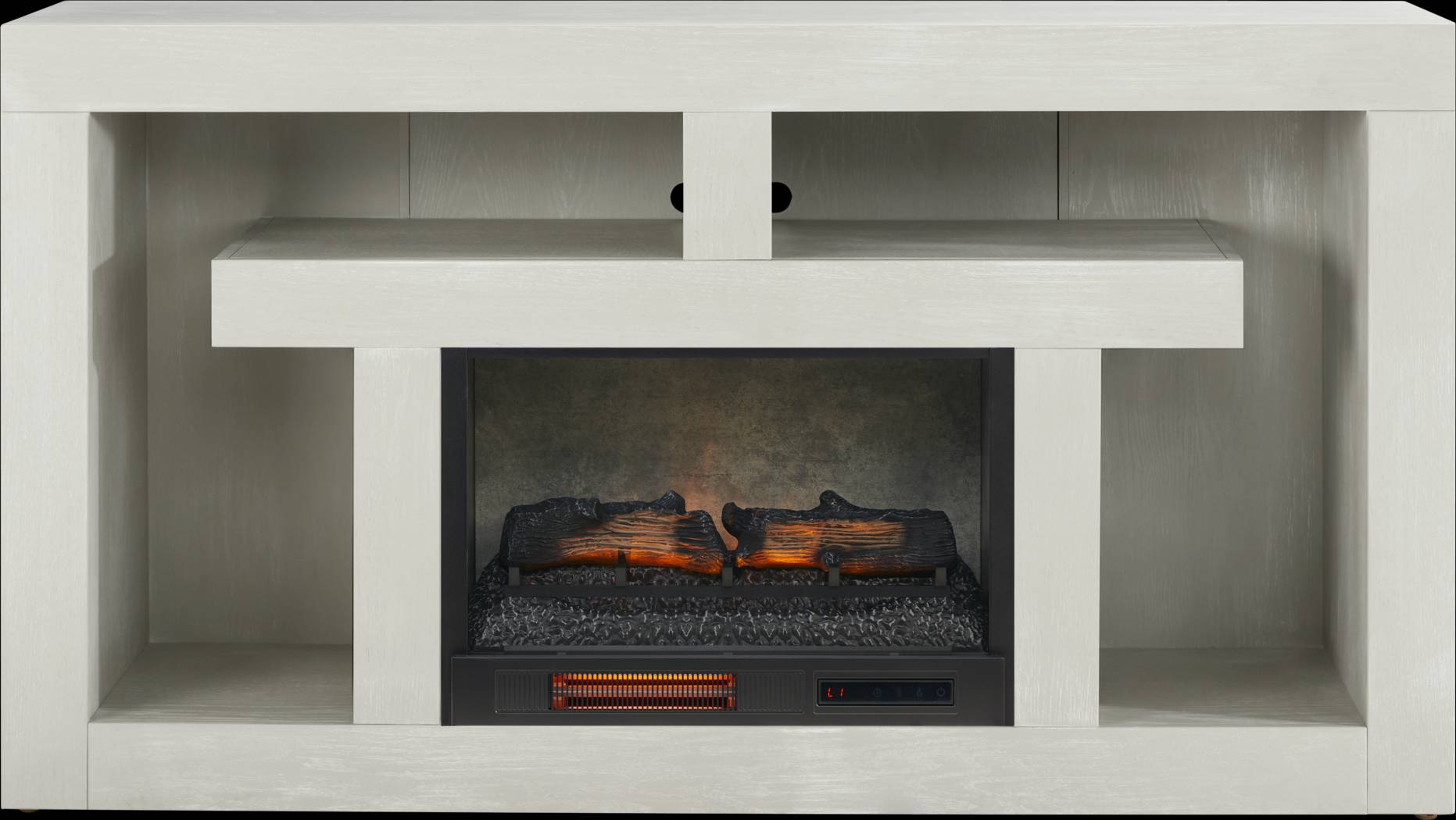 Brookland Park Light Gray 66 in. Console with Electric Log Fireplace - Thumbnail - Image 1