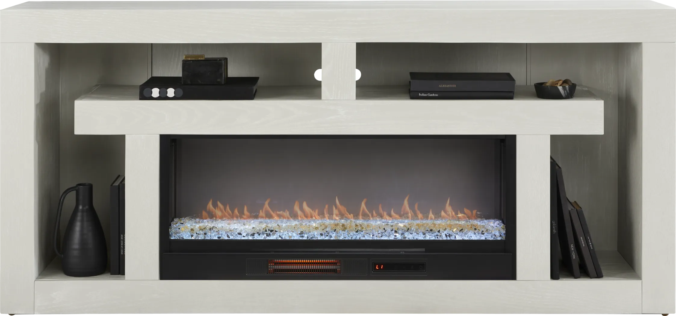 Brookland Park Light Gray 80 in. Console with Electric Fireplace - Thumbnail - Image 2