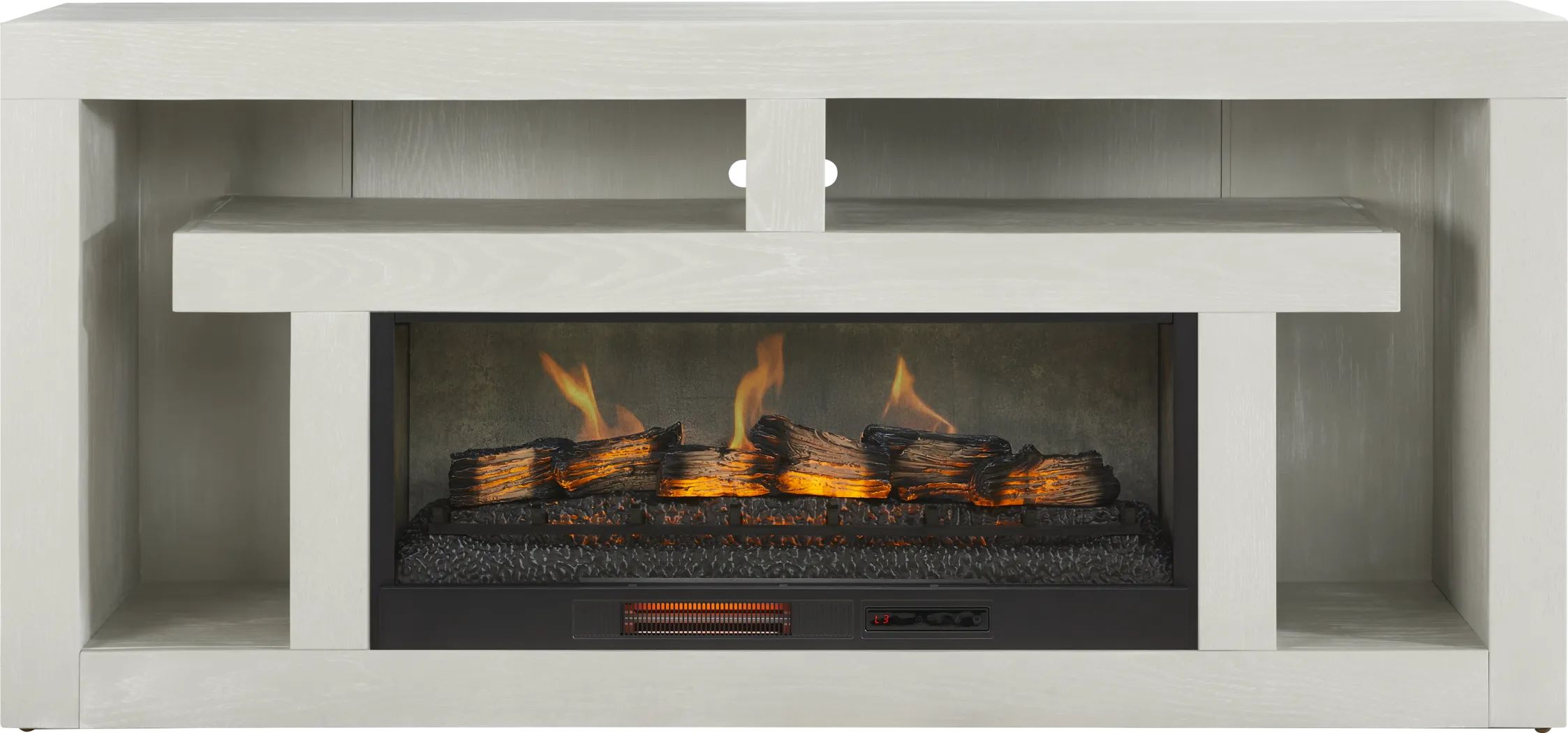 Brookland Park Light Gray 80 in. Console with Electric Log Fireplace - Thumbnail - Image 1