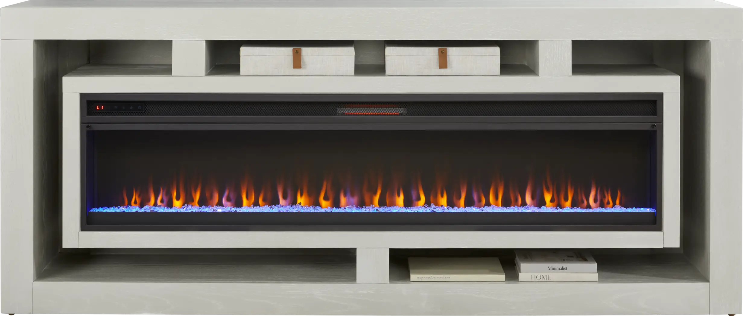 Brookland Park Light Gray 91 in. Console with Electric Fireplace - Thumbnail - Image 2