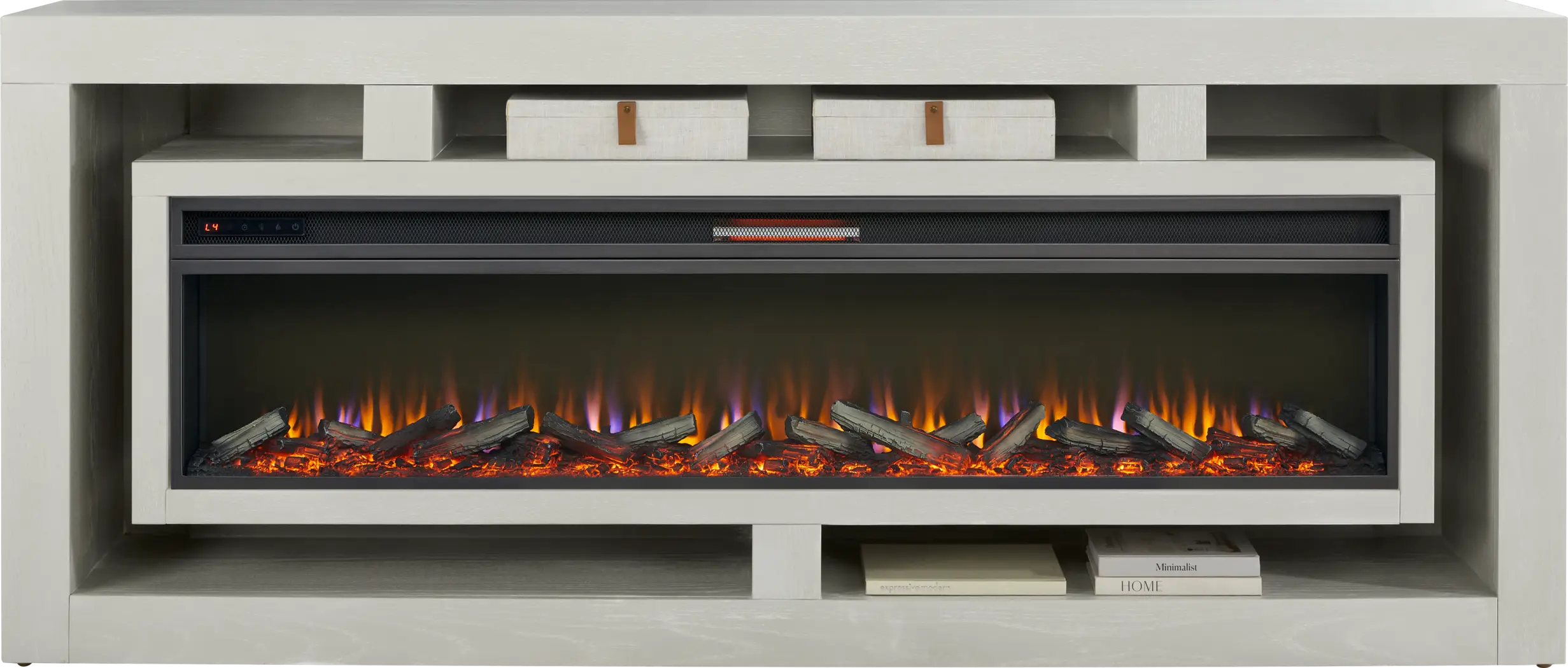 Brookland Park Light Gray 91 in. Console with Electric Log Fireplace - Thumbnail - Image 2