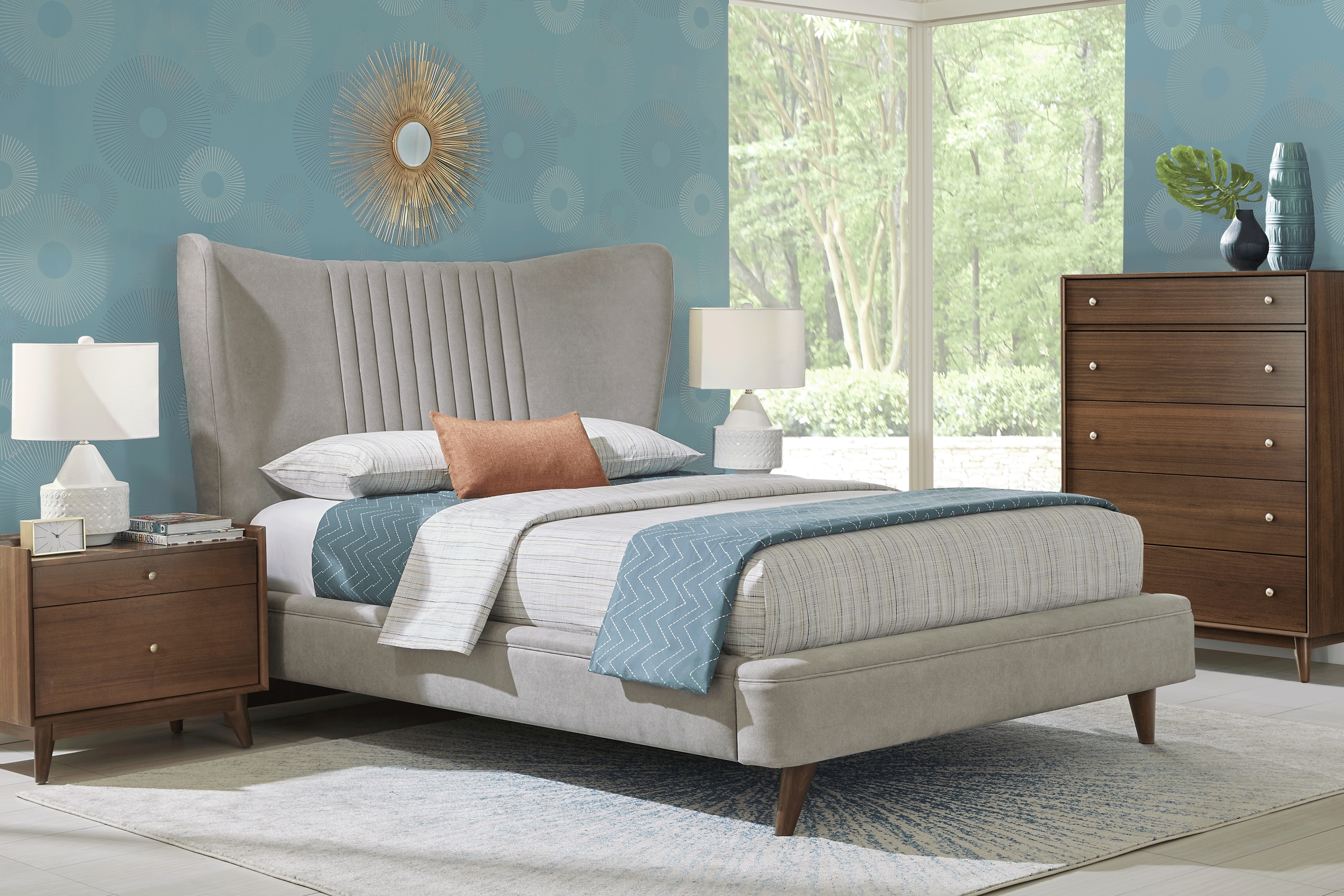 Broxbern Walnut 5 Pc King Upholstered Bedroom - Thumbnail - Image 1