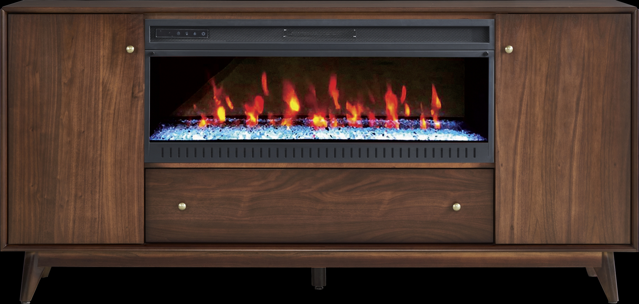 Broxbern Walnut Finish 76 in. Console with Electric Fireplace - Thumbnail - Image 1