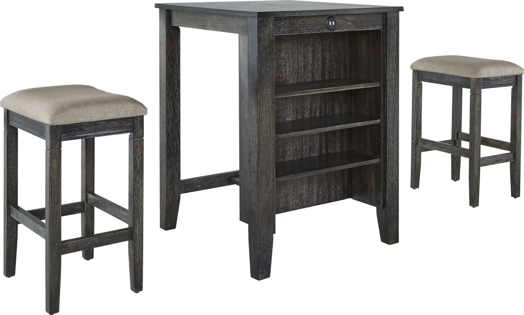 Brozio Black Counter Table with 2 Stools - Thumbnail - Image 1