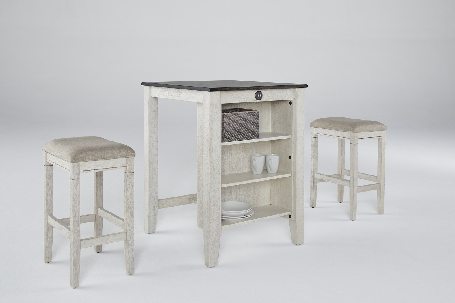 Brozio White Counter Table with 2 Stools - Thumbnail - Image 2