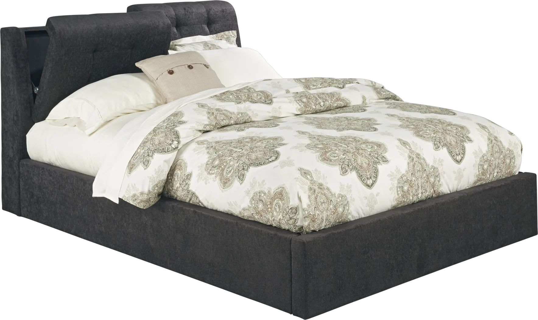 Brunetti Black 3 Pc King Upholstered Bed with Storage Headboard - Thumbnail - Image 2