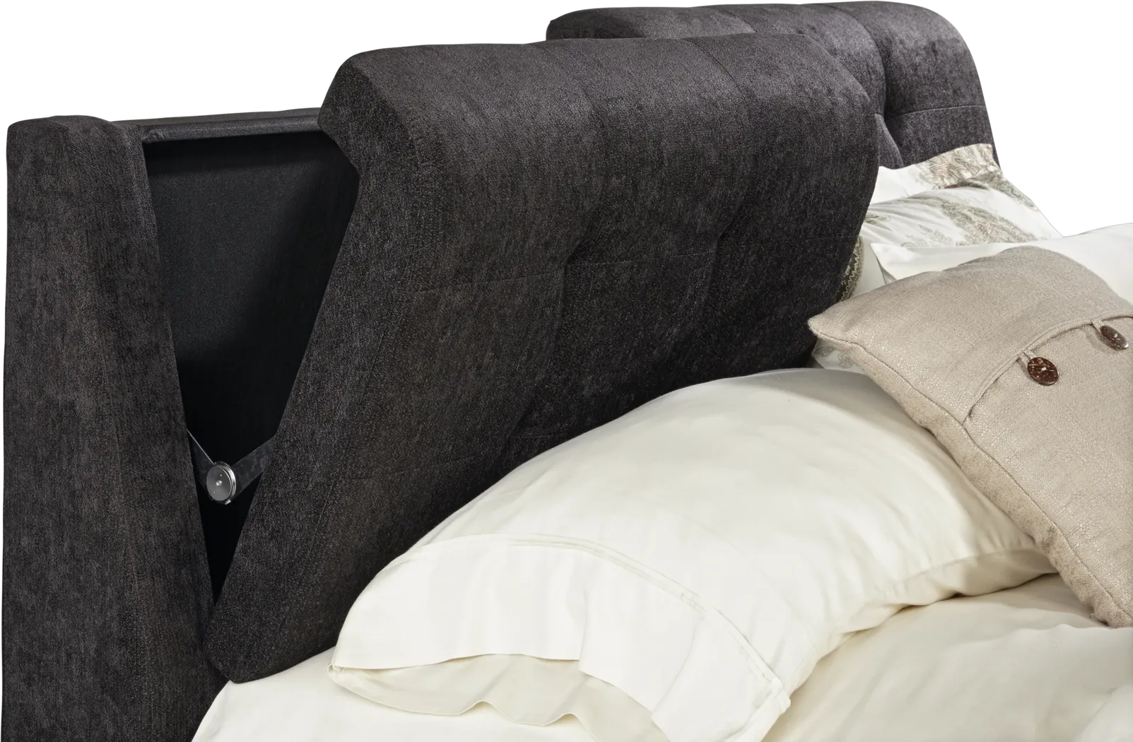 Brunetti Black 3 Pc King Upholstered Bed with Storage Headboard - Thumbnail - Image 3